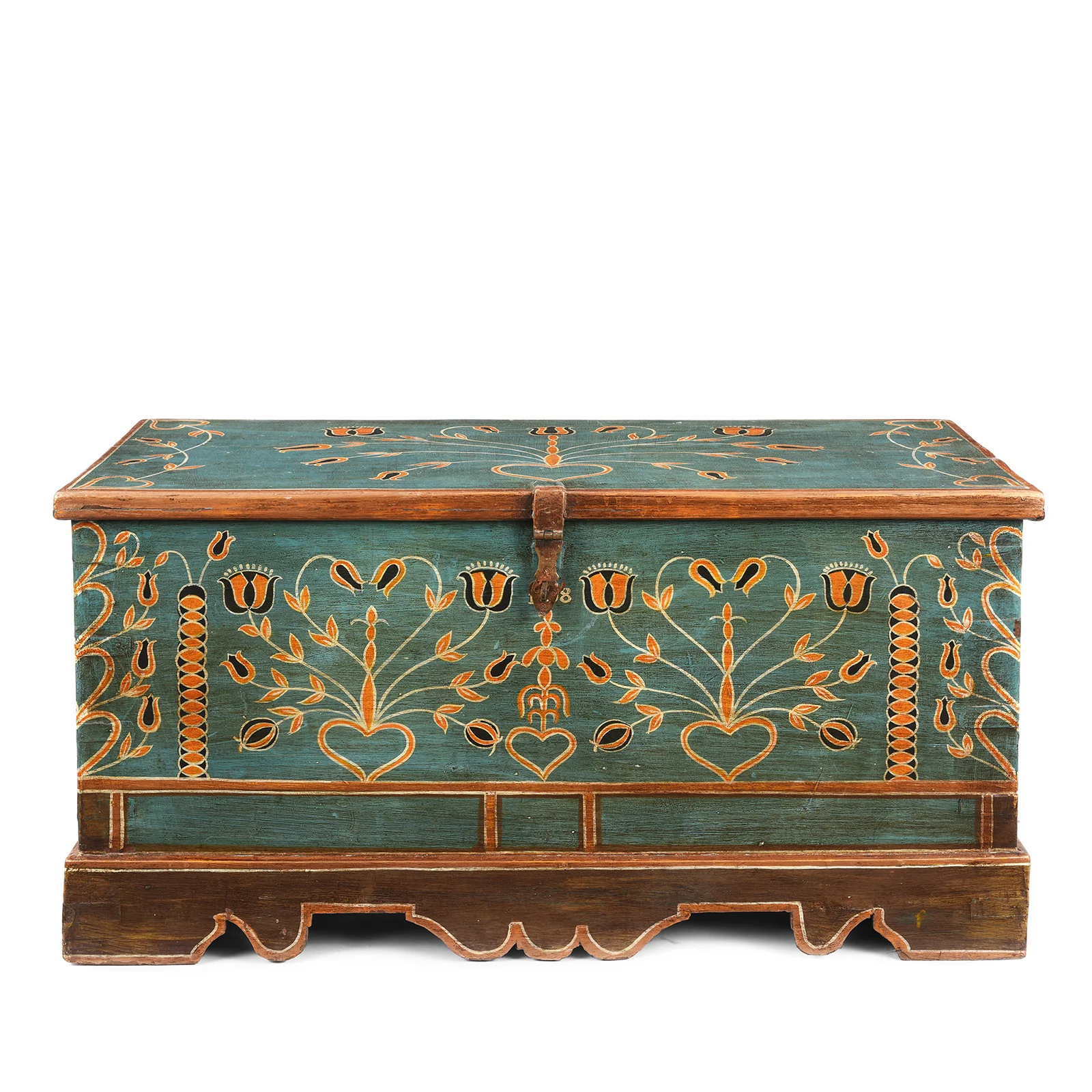 Blue Painted Teak Chest From Gujarat - 1920