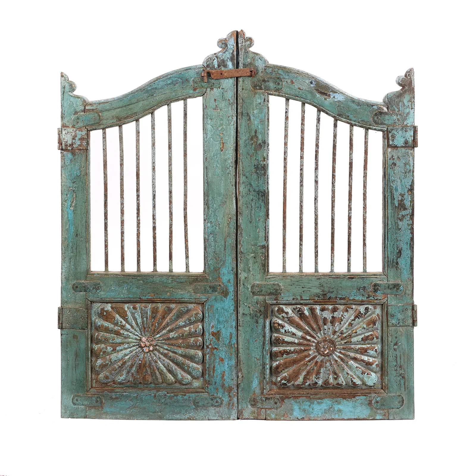 Blue Painted Teak Dog Gate From Gujarat - 19th Century