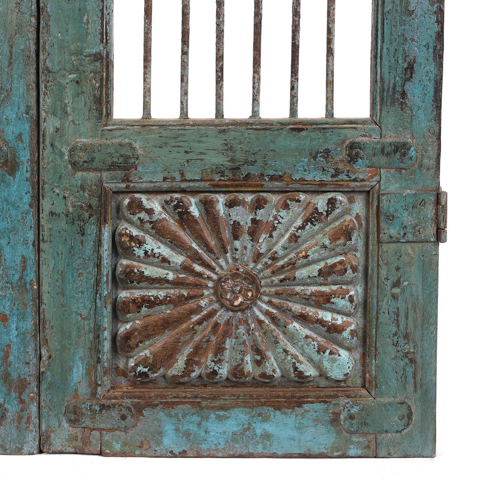Blue Painted Teak Dog Gate From Gujarat - 19th Century - Image 4