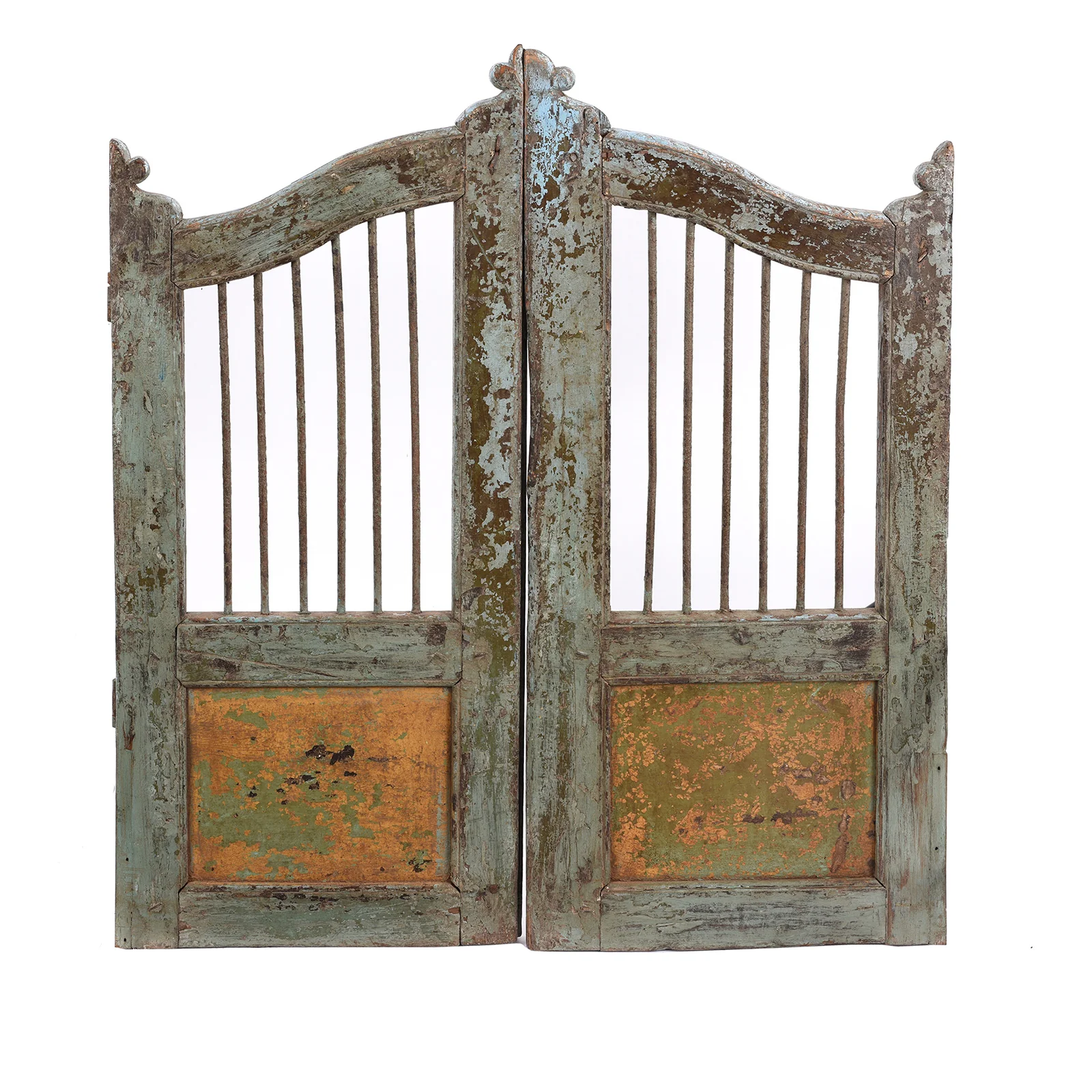 Blue Painted Teak Dog Gate From Gujarat - 19th Century - Image 5