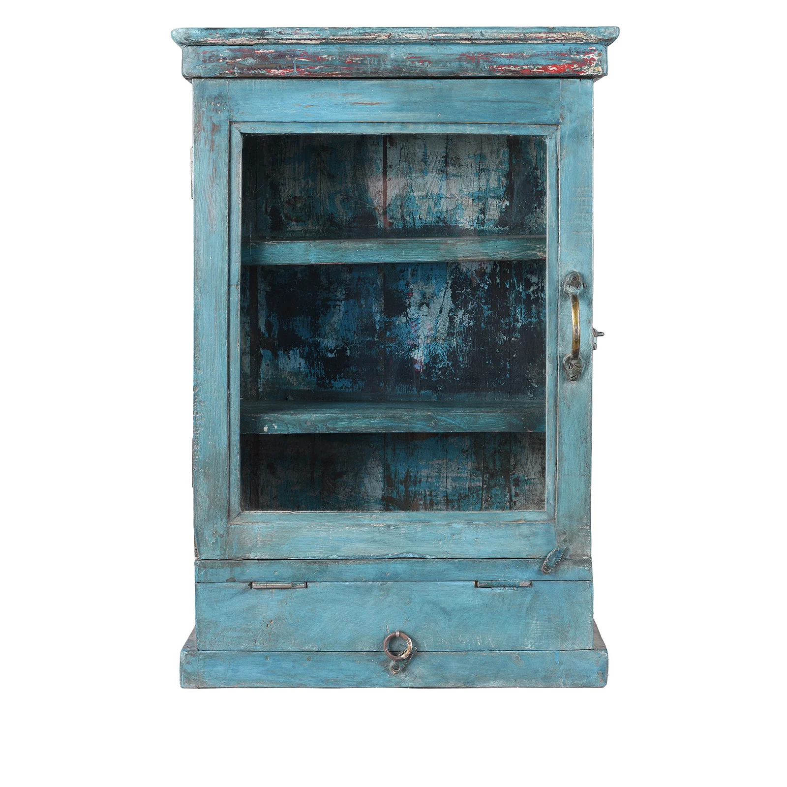 Blue Painted Teak Glazed Wall Cabinet - Ca 1930