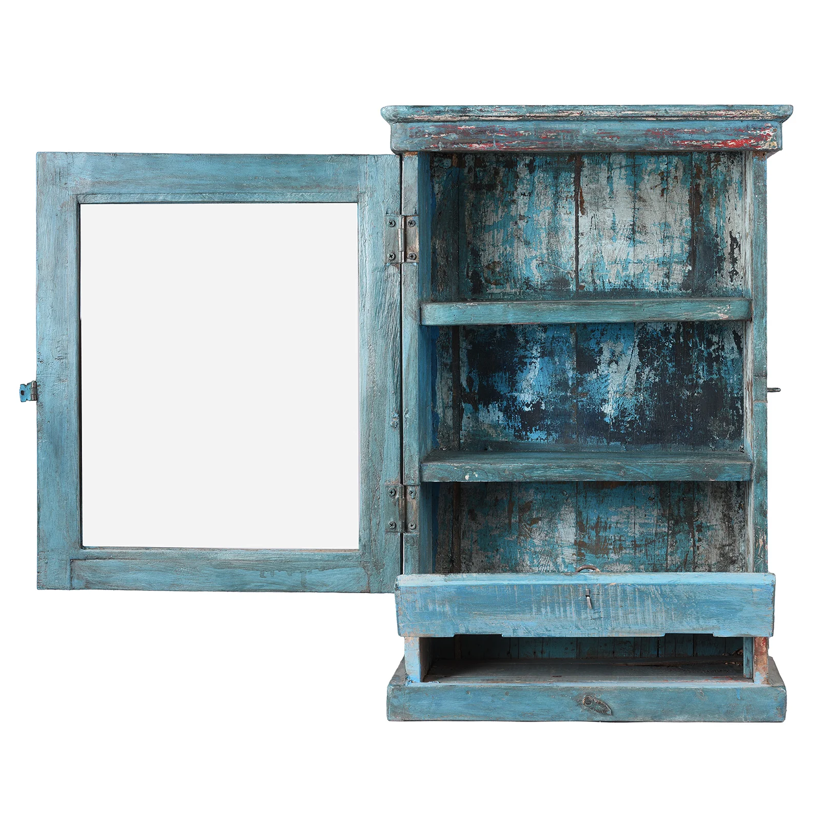 Blue Painted Teak Glazed Wall Cabinet - Ca 1930 - Image 2