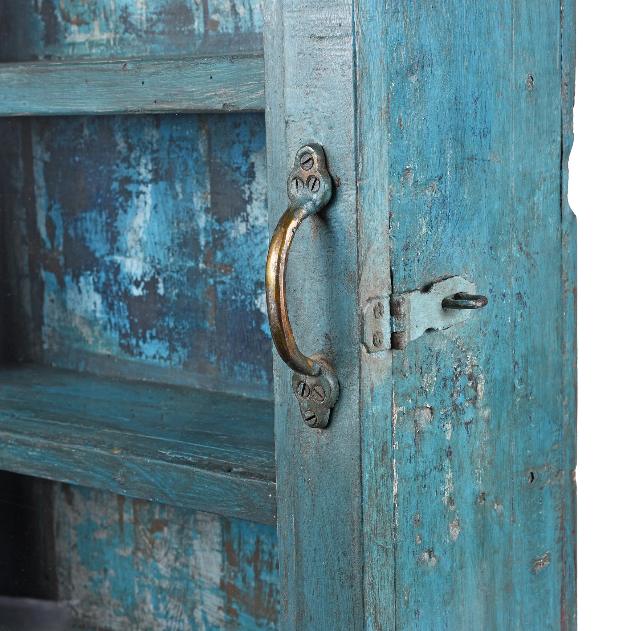 Blue Painted Teak Glazed Wall Cabinet - Ca 1930 - Image 4