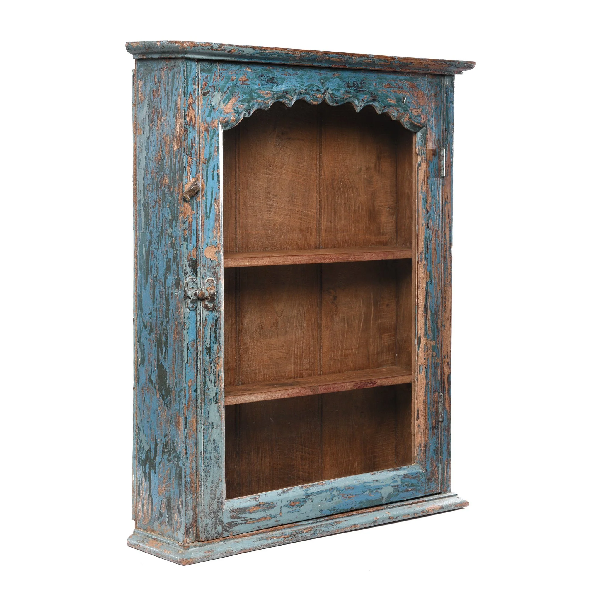 Blue Painted Teak Glazed Wall Cabinet - Ca 1930 - Image 3