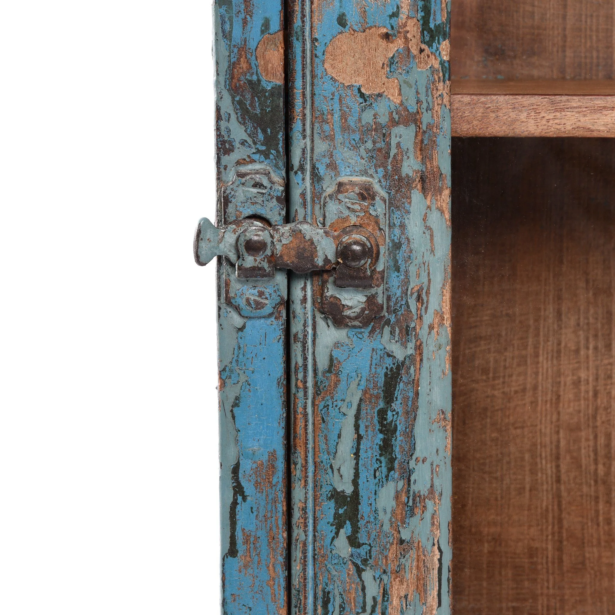 Blue Painted Teak Glazed Wall Cabinet - Ca 1930 - Image 4