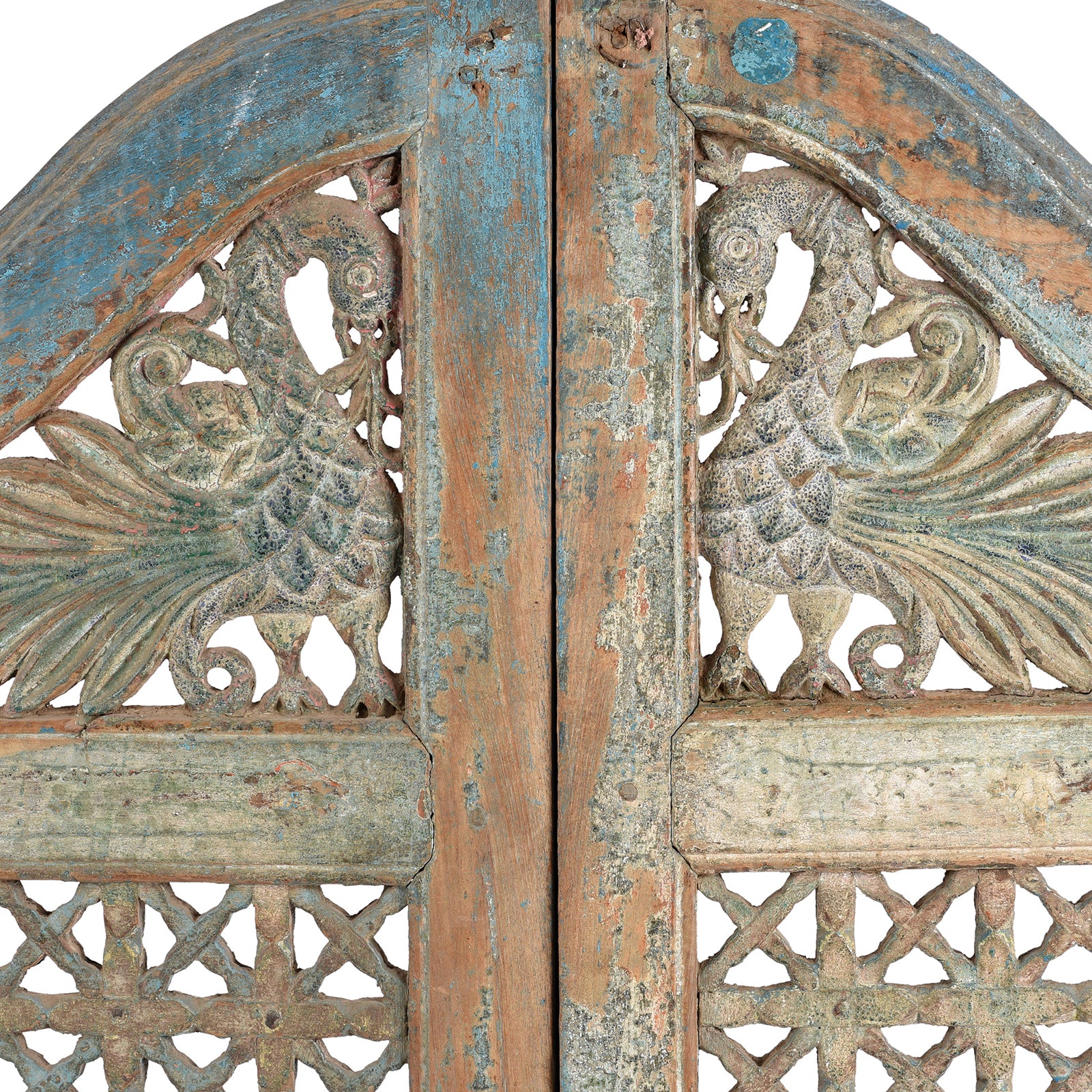 Blue Painted Teak Peacock Dog Gate From Gujarat - 19th Century - Image 3