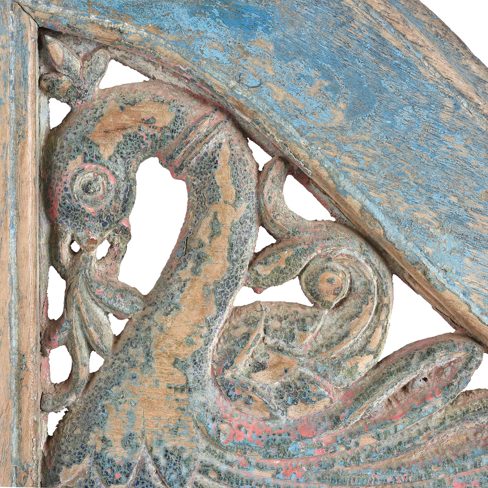 Blue Painted Teak Peacock Dog Gate From Gujarat - 19th Century - Image 4