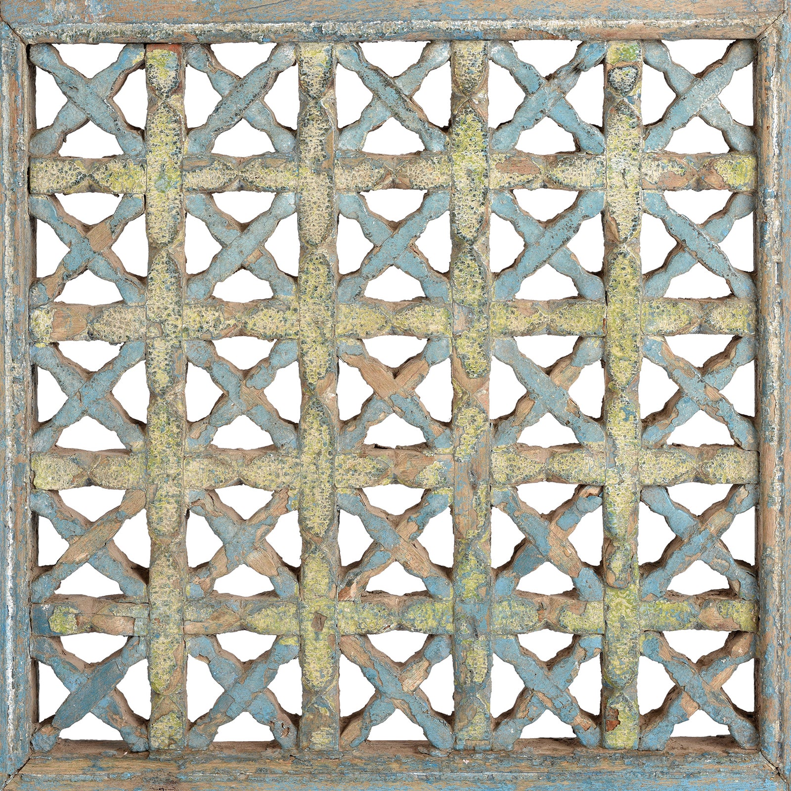 Blue Painted Teak Peacock Dog Gate From Gujarat - 19th Century - Image 5