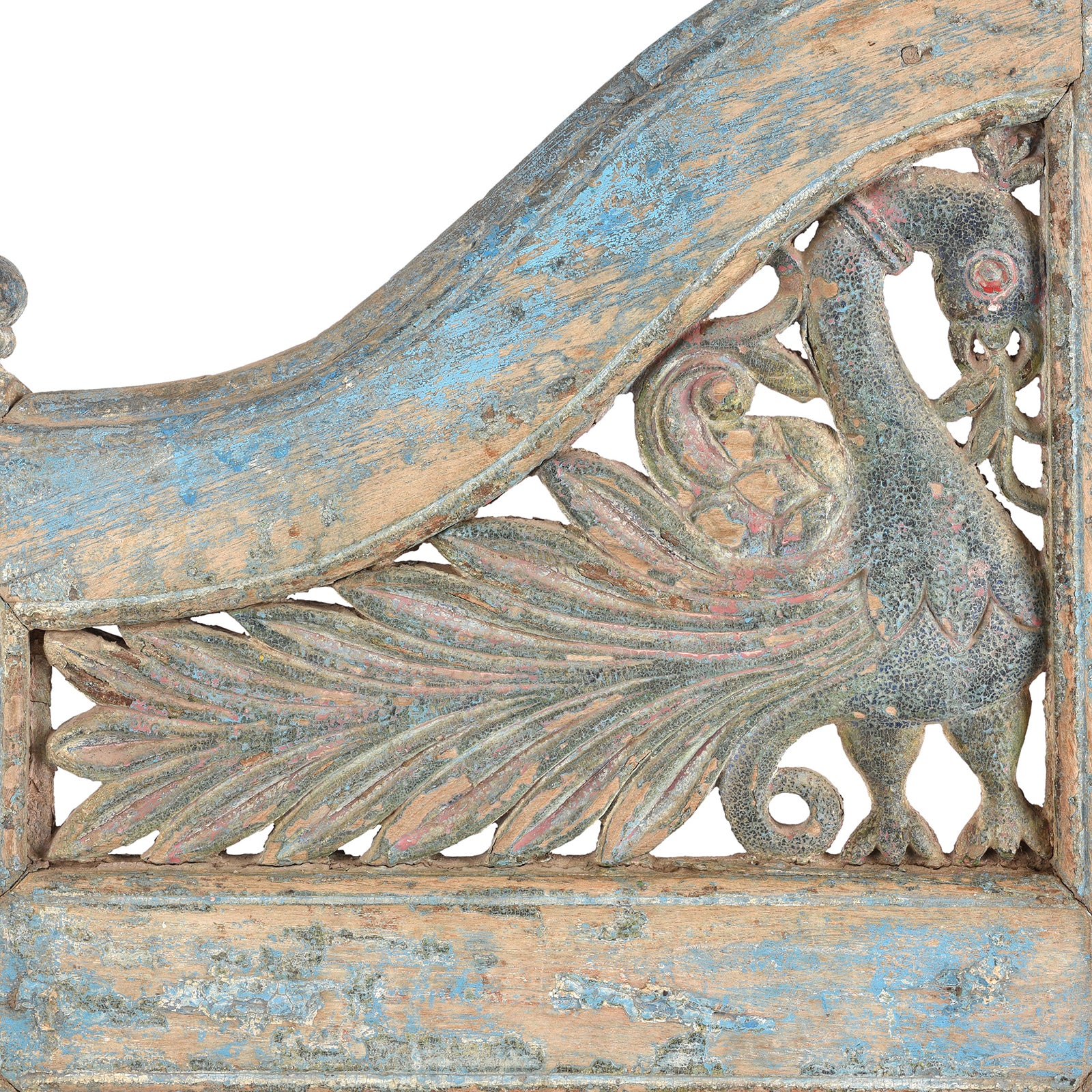 Blue Painted Teak Peacock Dog Gate From Gujarat - 19th Century - Image 6