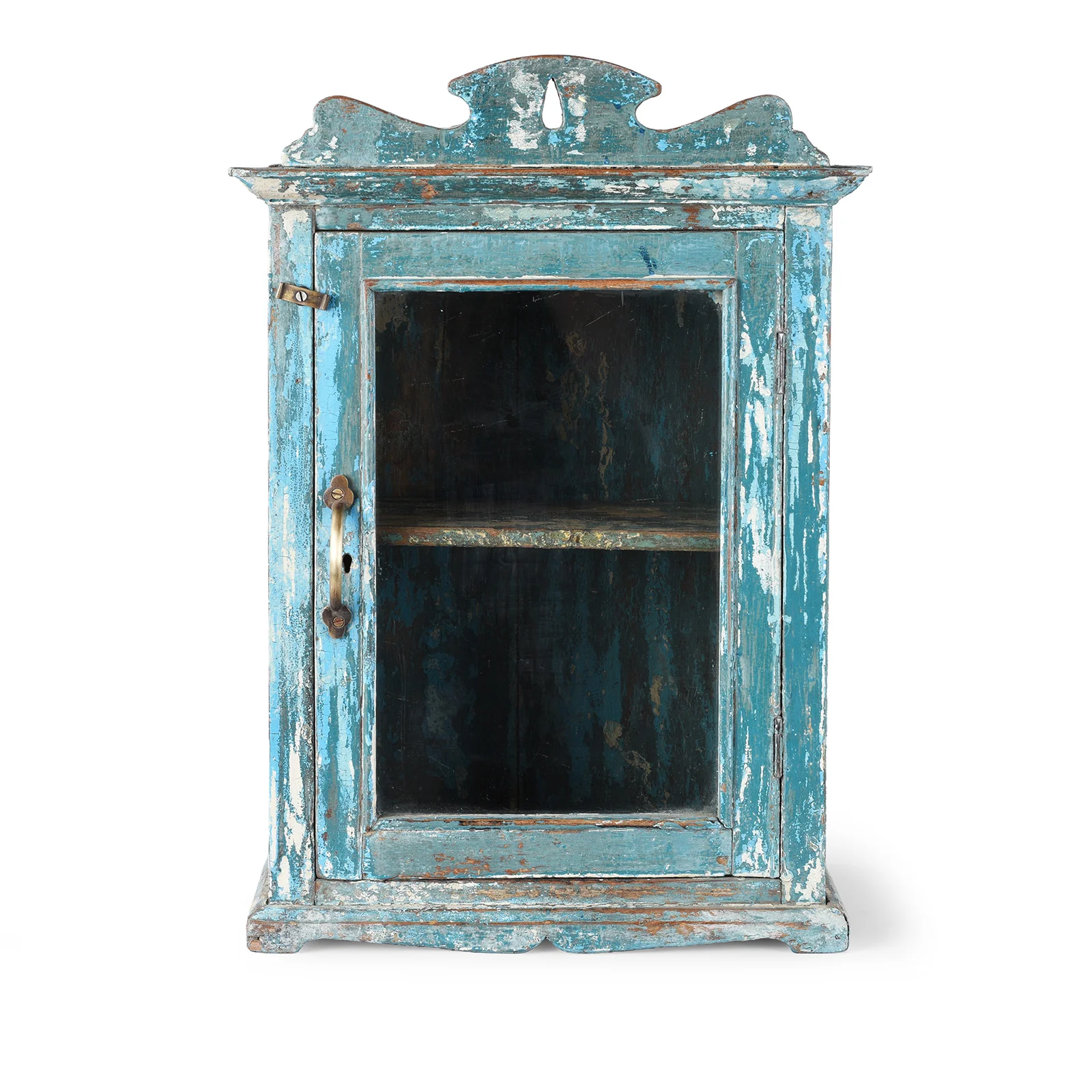 Blue Painted Indian Glazed Wall Cabinet - Ca 1930
