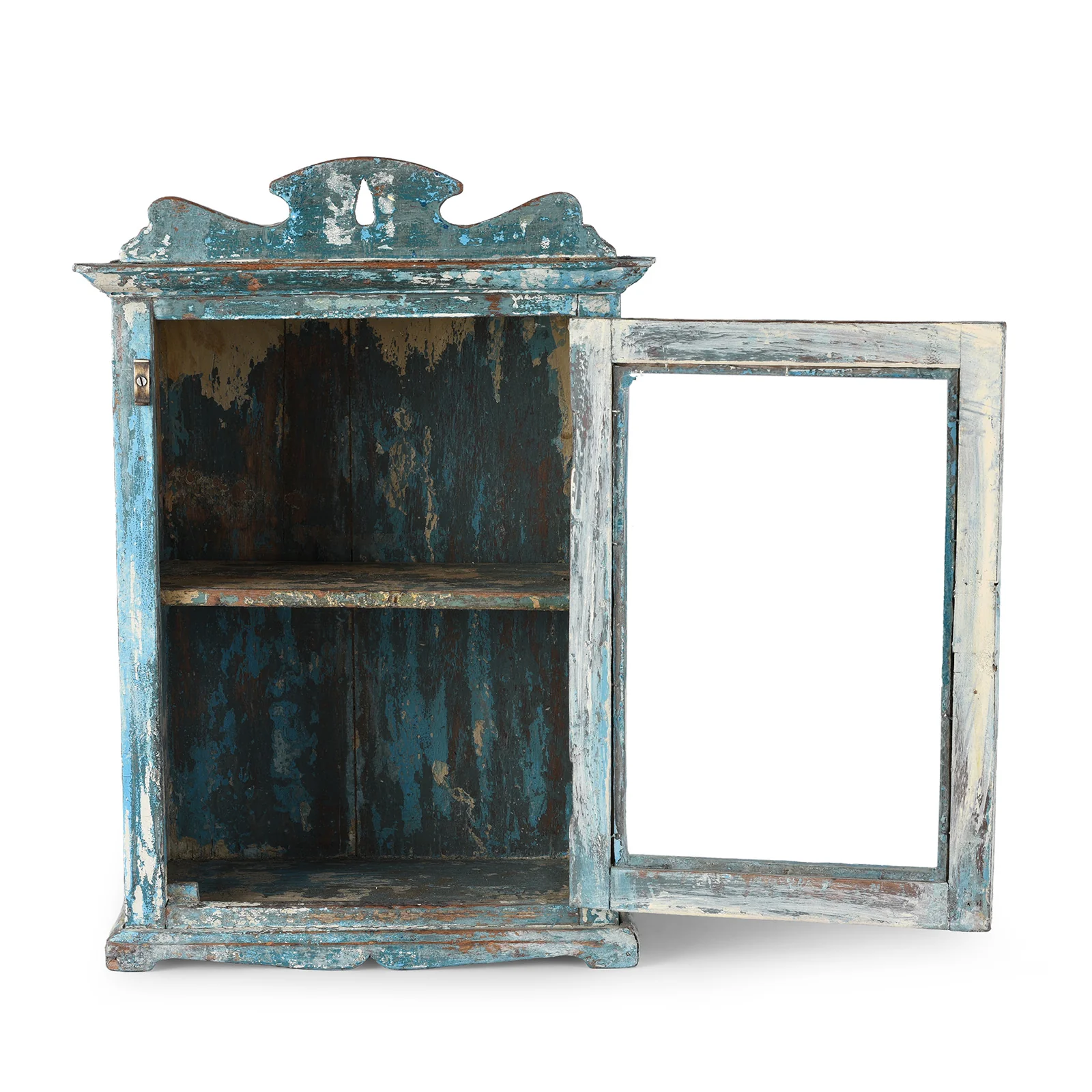 Blue Painted Indian Glazed Wall Cabinet - Ca 1930 - Image 2