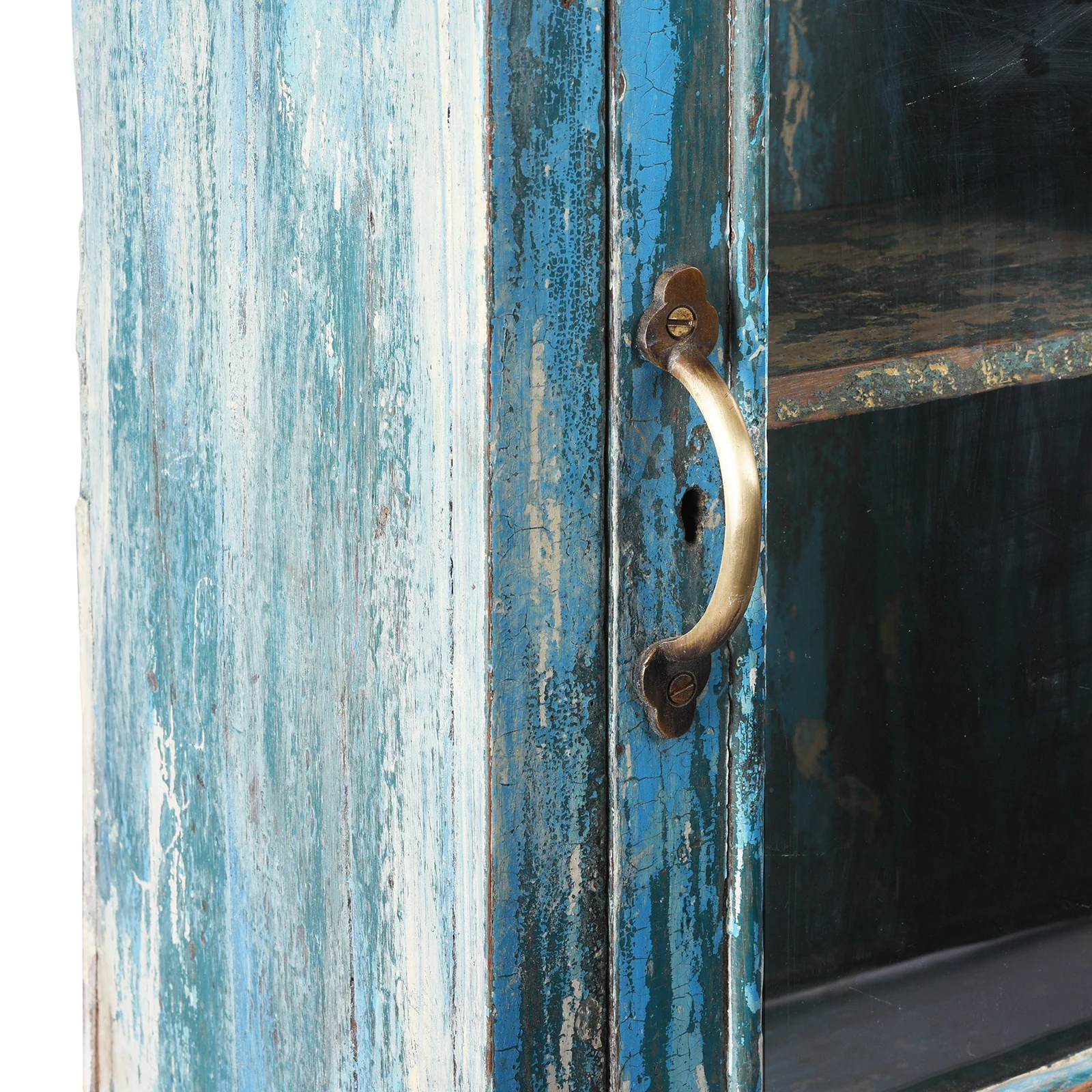 Blue Painted Indian Glazed Wall Cabinet - Ca 1930 - Image 5