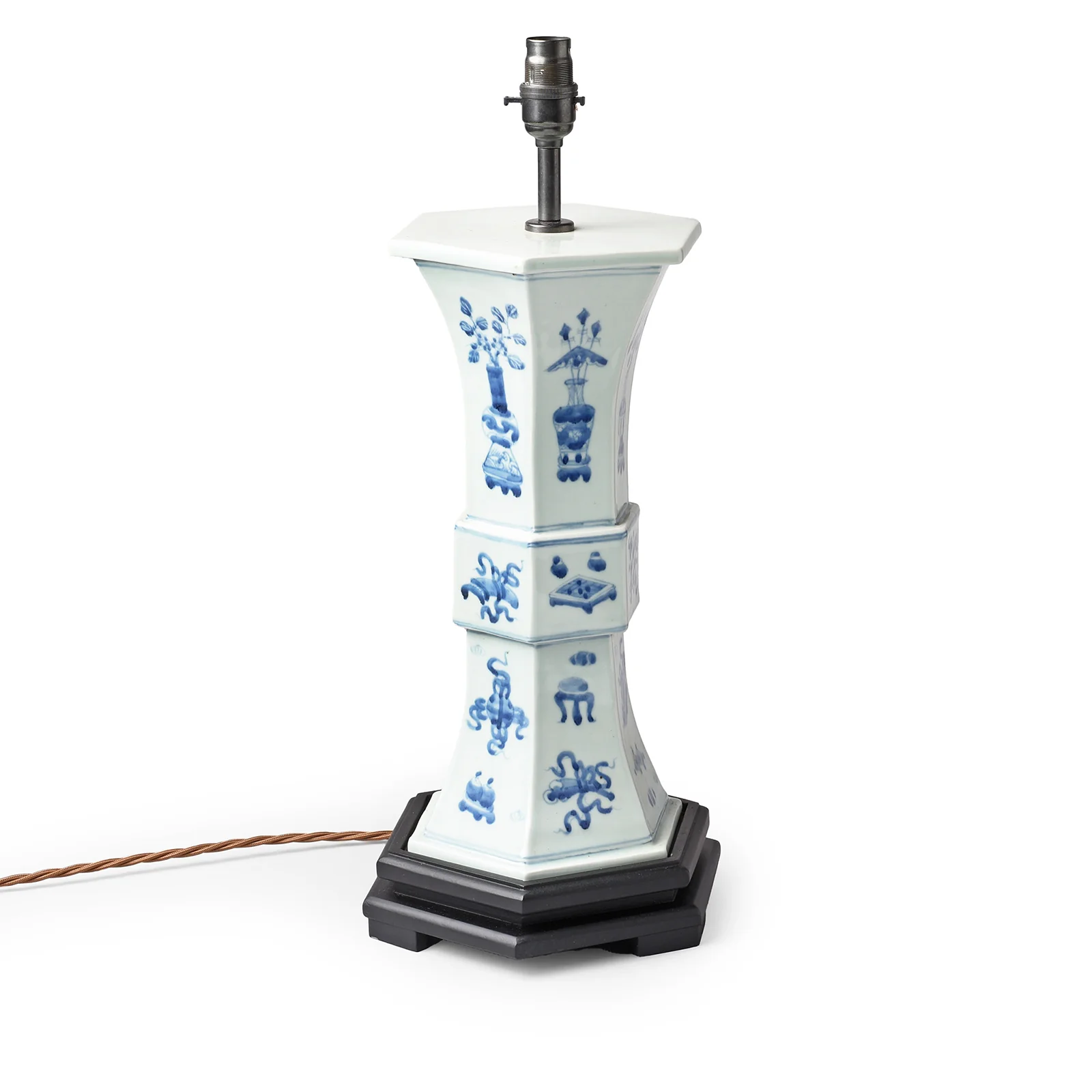 Blue & White Porcelain Tall Table Lamp - Lucky Symbols - Image 2