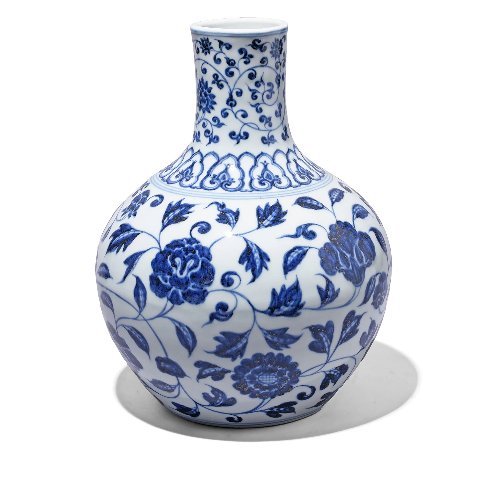 Blue & White Porcelain Tianqiuping Vase - Lotus Design