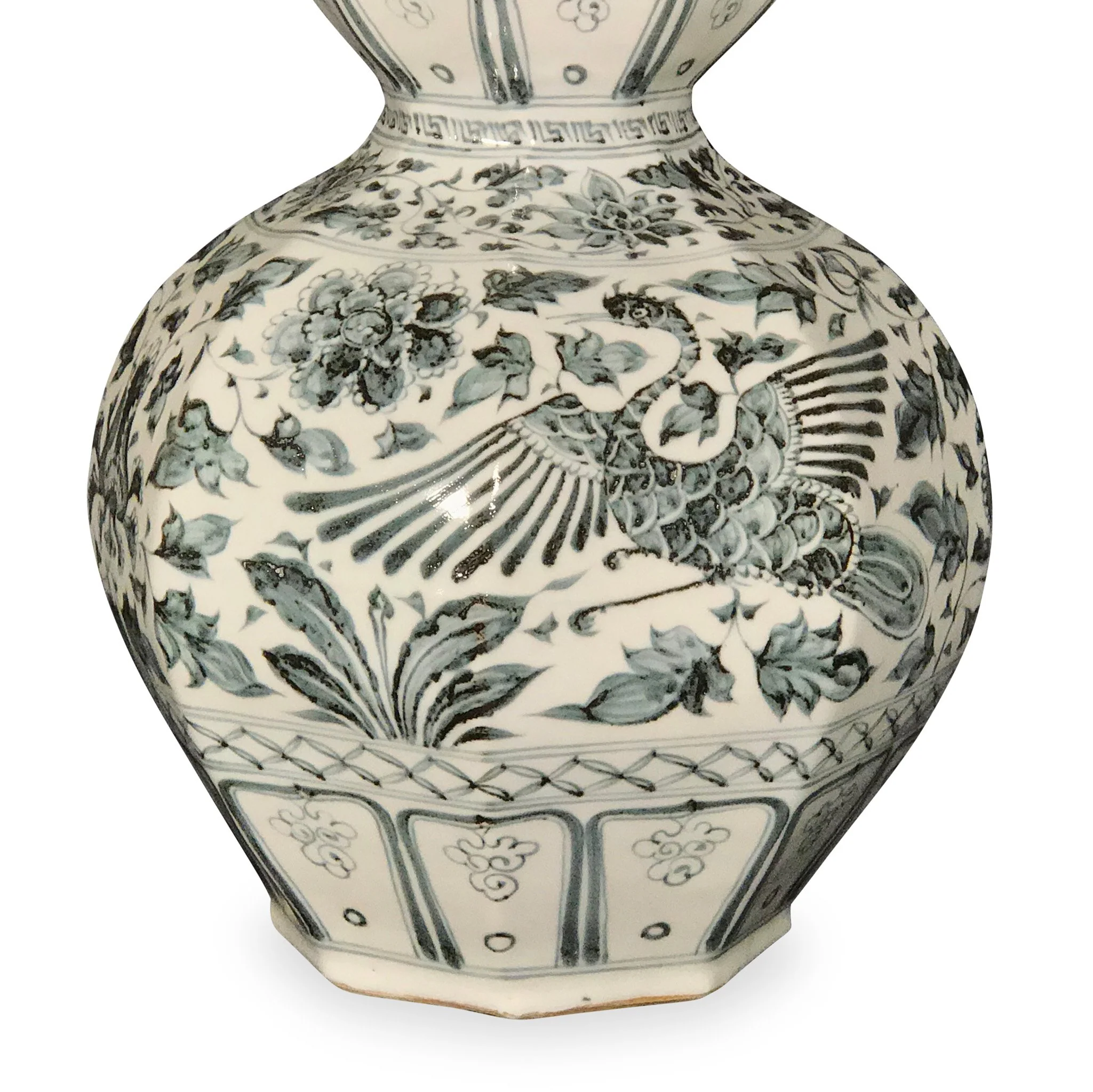 Blue & White Porcelain Double Gourd Vase - Phoenix Design - Image 2