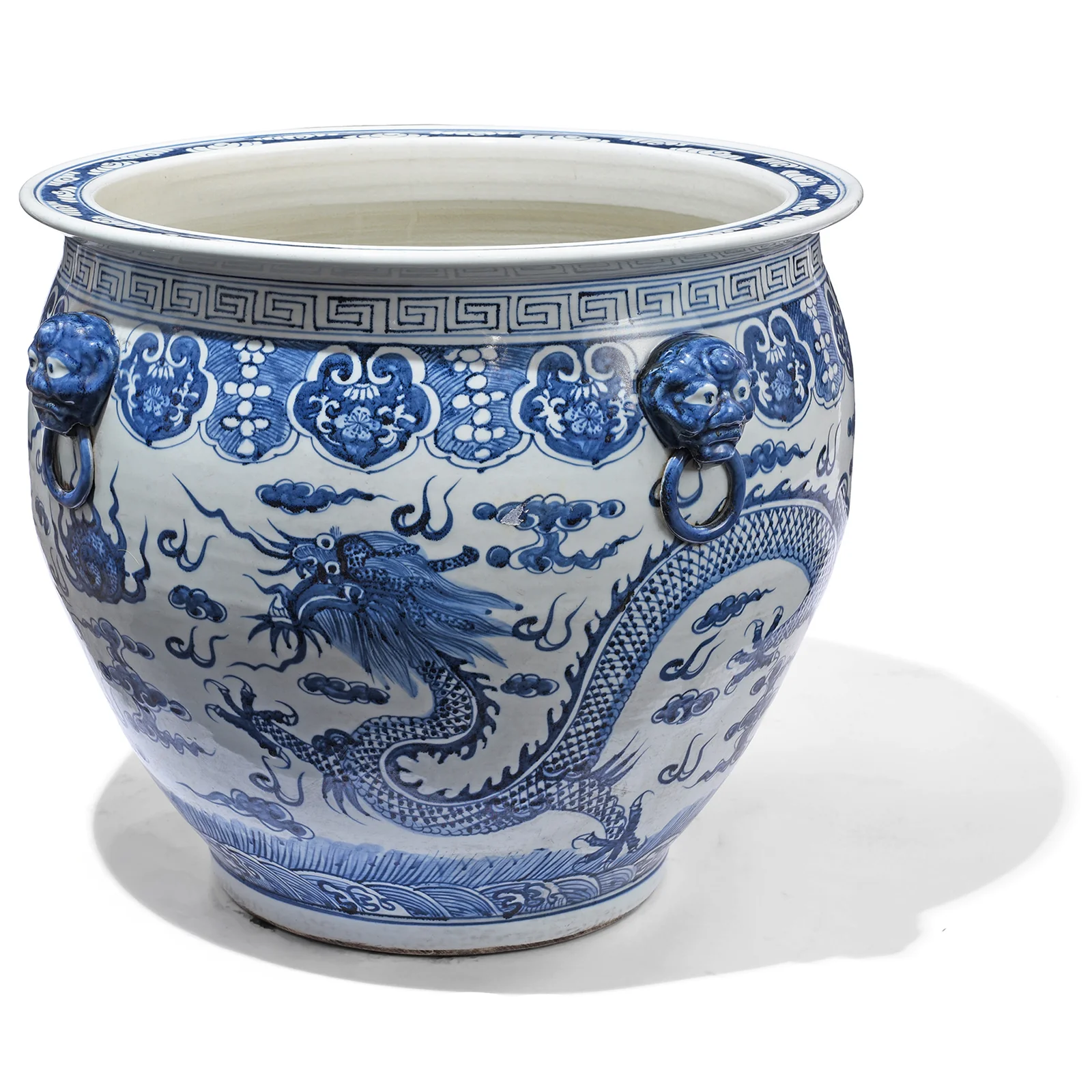 Blue & White Porcelain Fish Bowl Planter - Dragon - Image 3