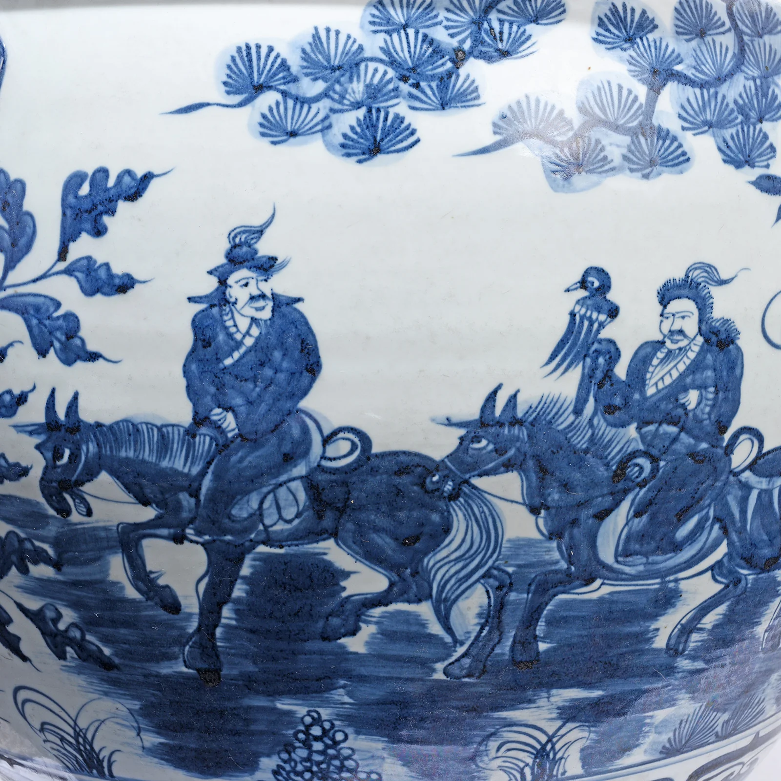 Blue & White Porcelain Fish Bowl Planter - Pastoral Scene - Image 2