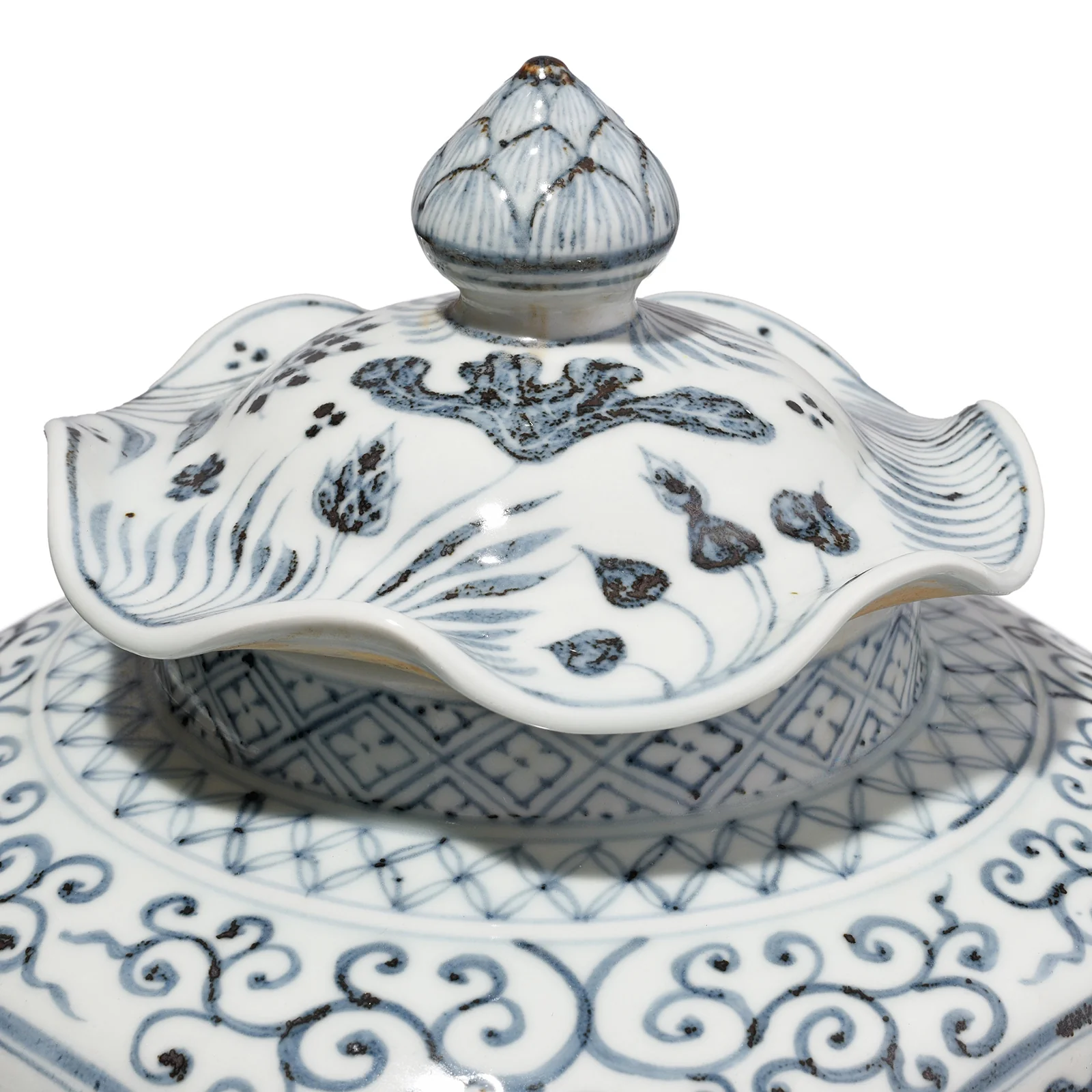 Hongwu Blue & White Porcelain Frilled Ginger Jar  - Fish - Image 6