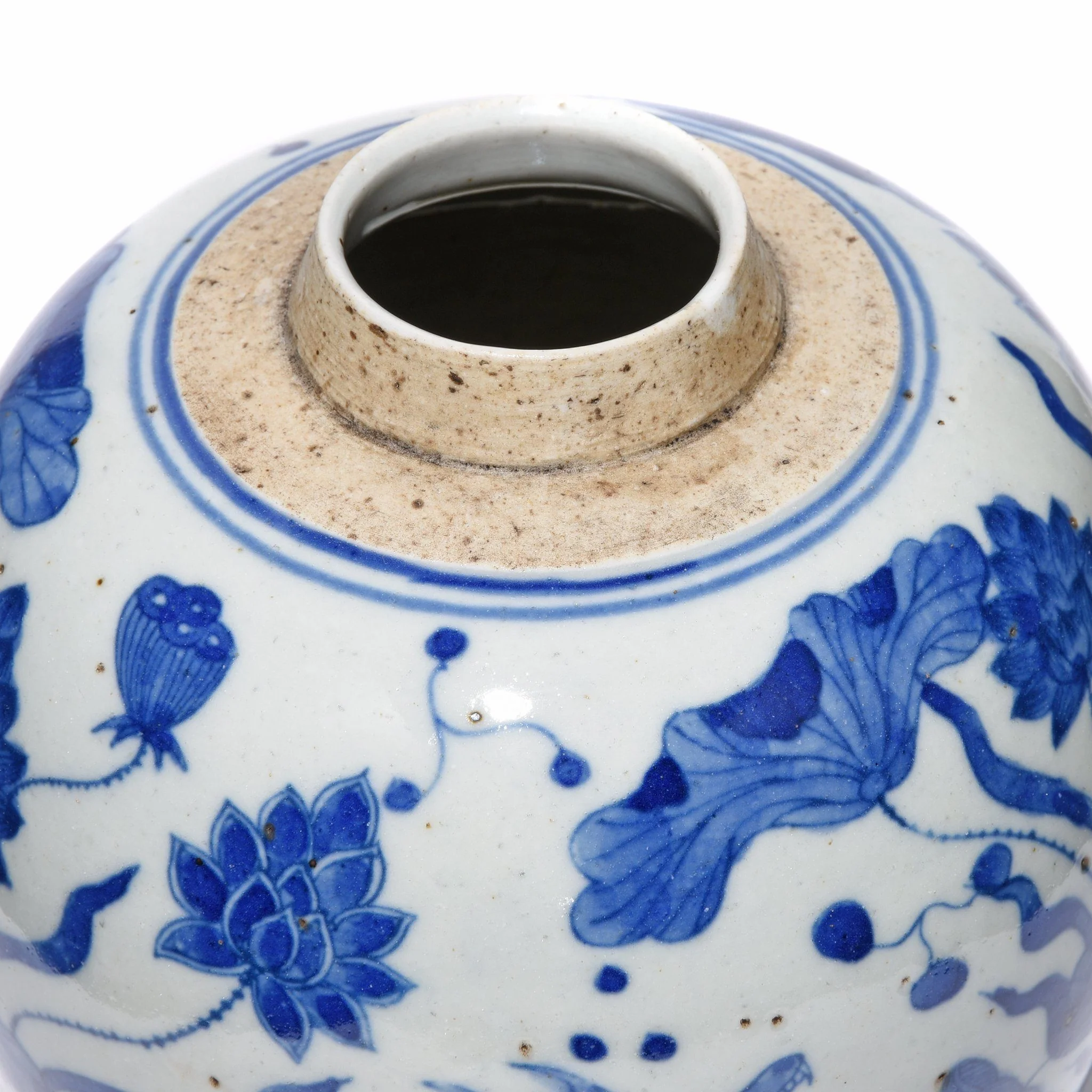 Blue & White Porcelain Ginger Jar - Fish Design - Image 3