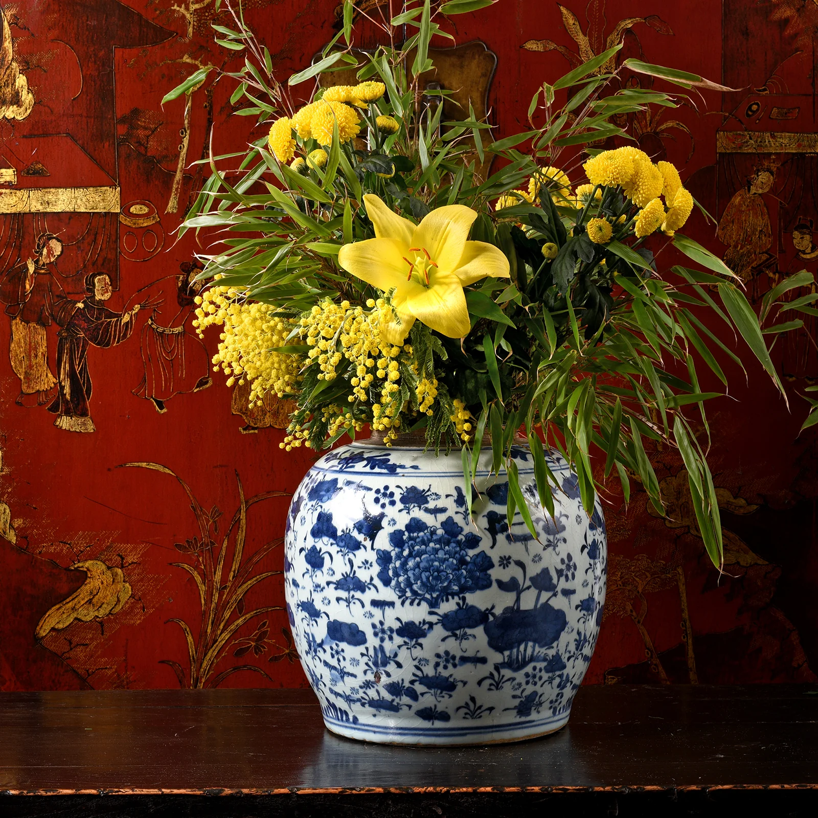 Blue & White Porcelain Ginger Jar - Chrysanthemum Design - Image 2