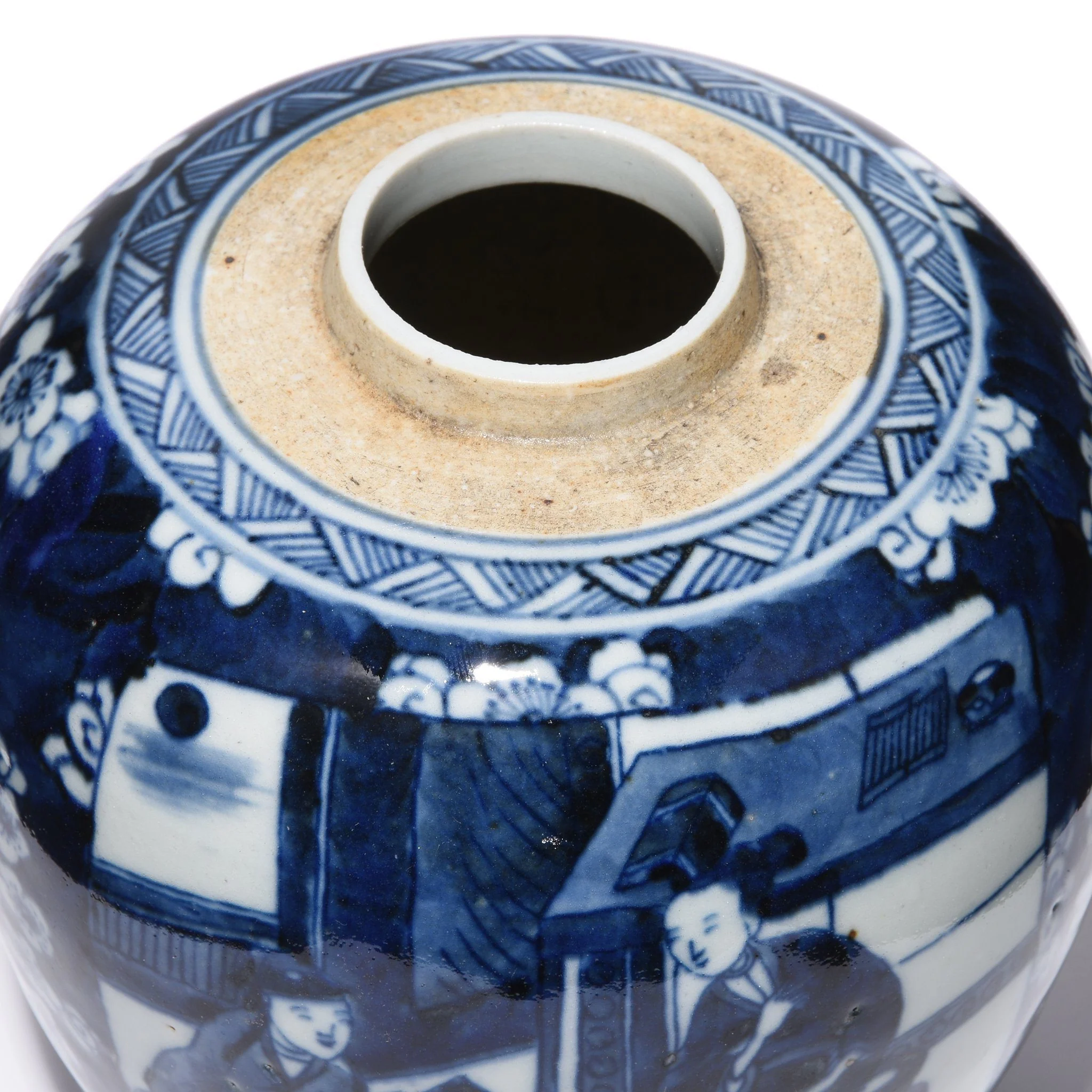 Blue & White Porcelain Ginger Jar - Couple in Cherry Blossom - Image 2