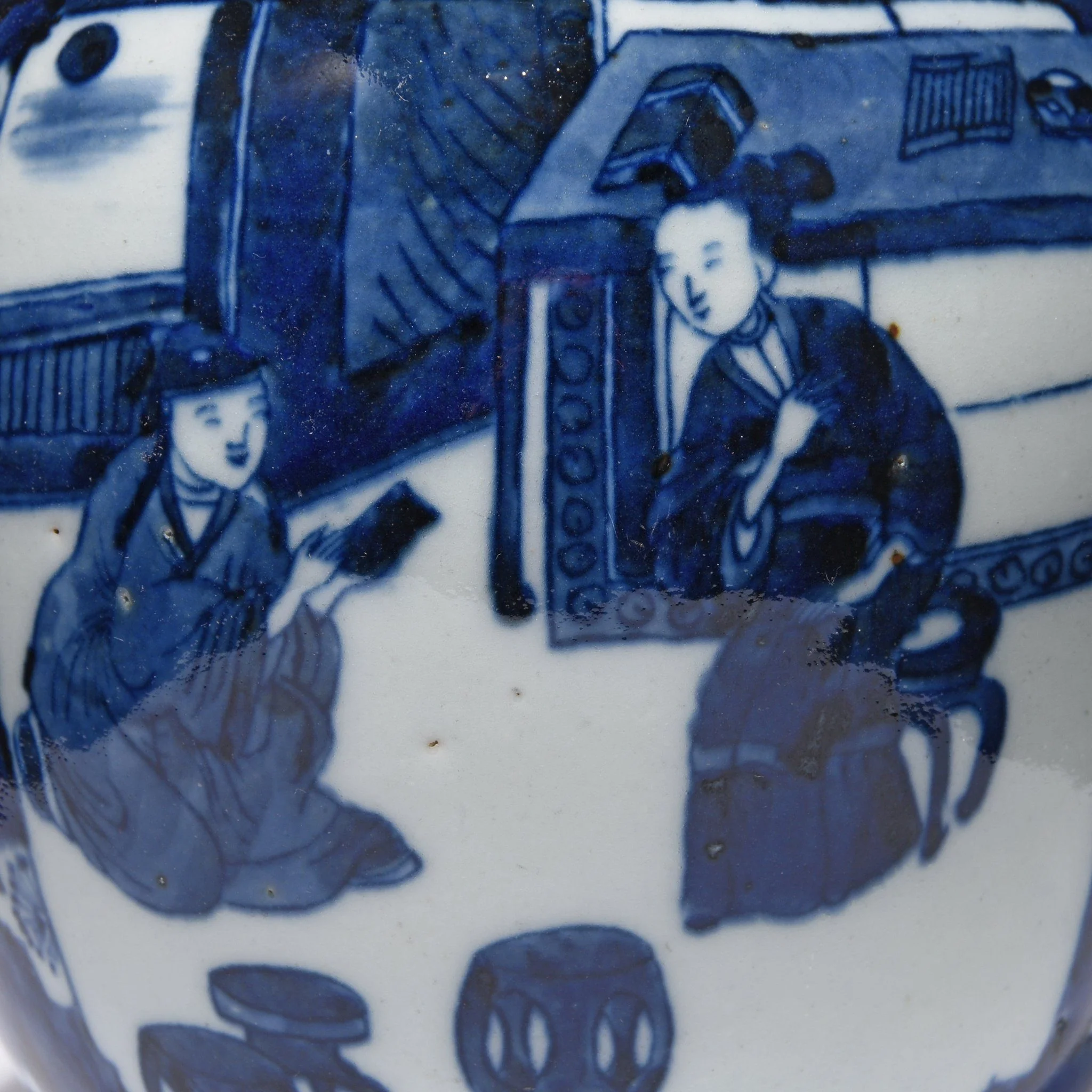 Blue & White Porcelain Ginger Jar - Couple in Cherry Blossom - Image 3