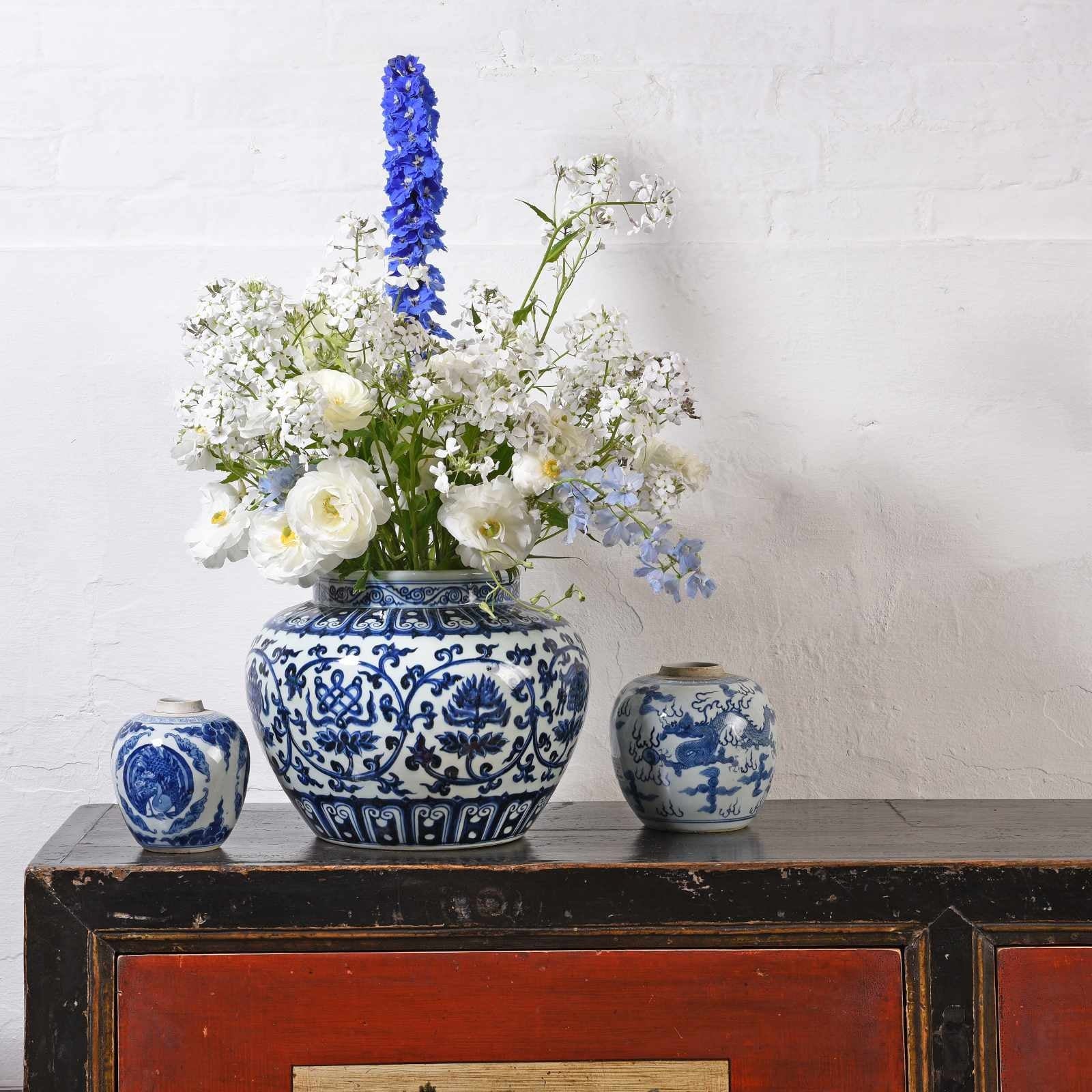 Blue & White Porcelain Ginger Jar - Peacocks - Image 2