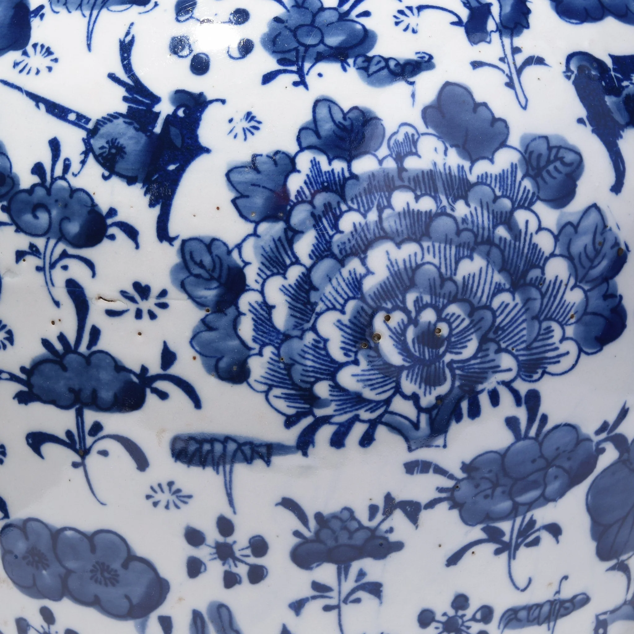 Blue & White Porcelain Ginger Jar - Peony & Butterfly Design - Image 3