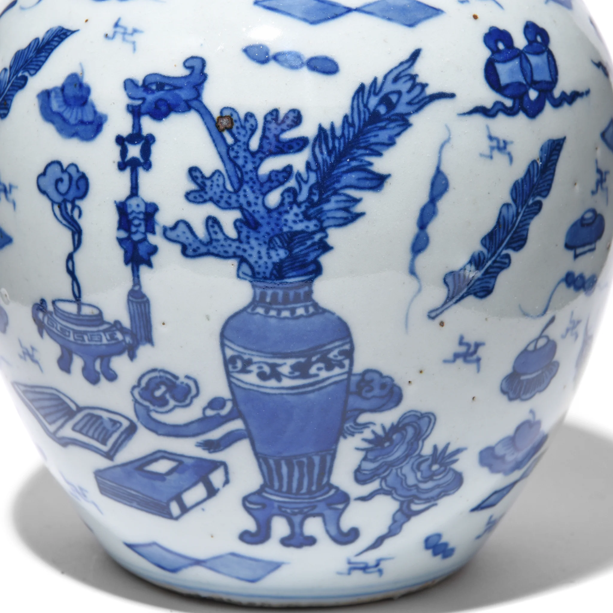 Blue & White Porcelain Ginger Jar - Wise Objects & Swastikas - Image 2