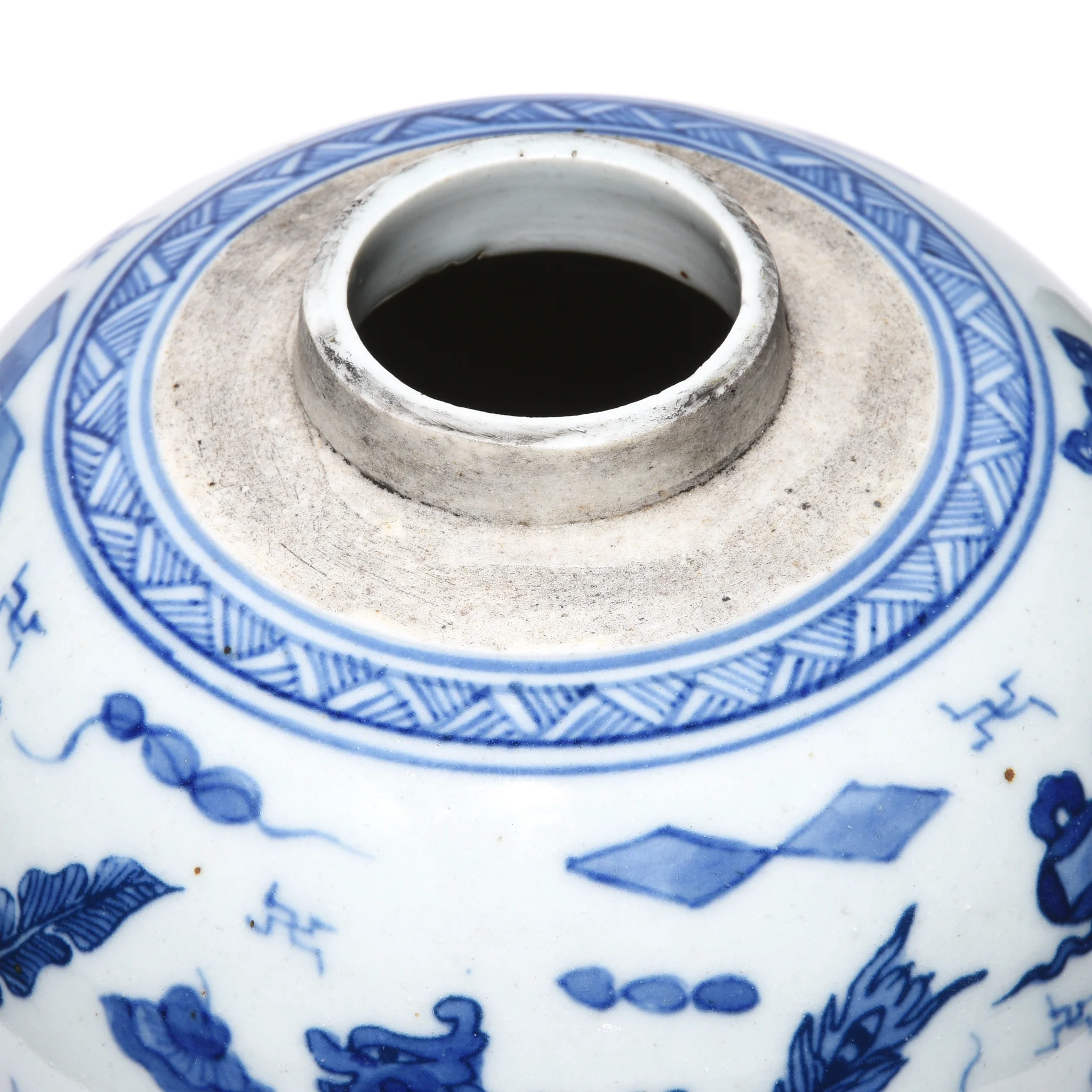 Blue & White Porcelain Ginger Jar - Wise Objects & Swastikas - Image 3