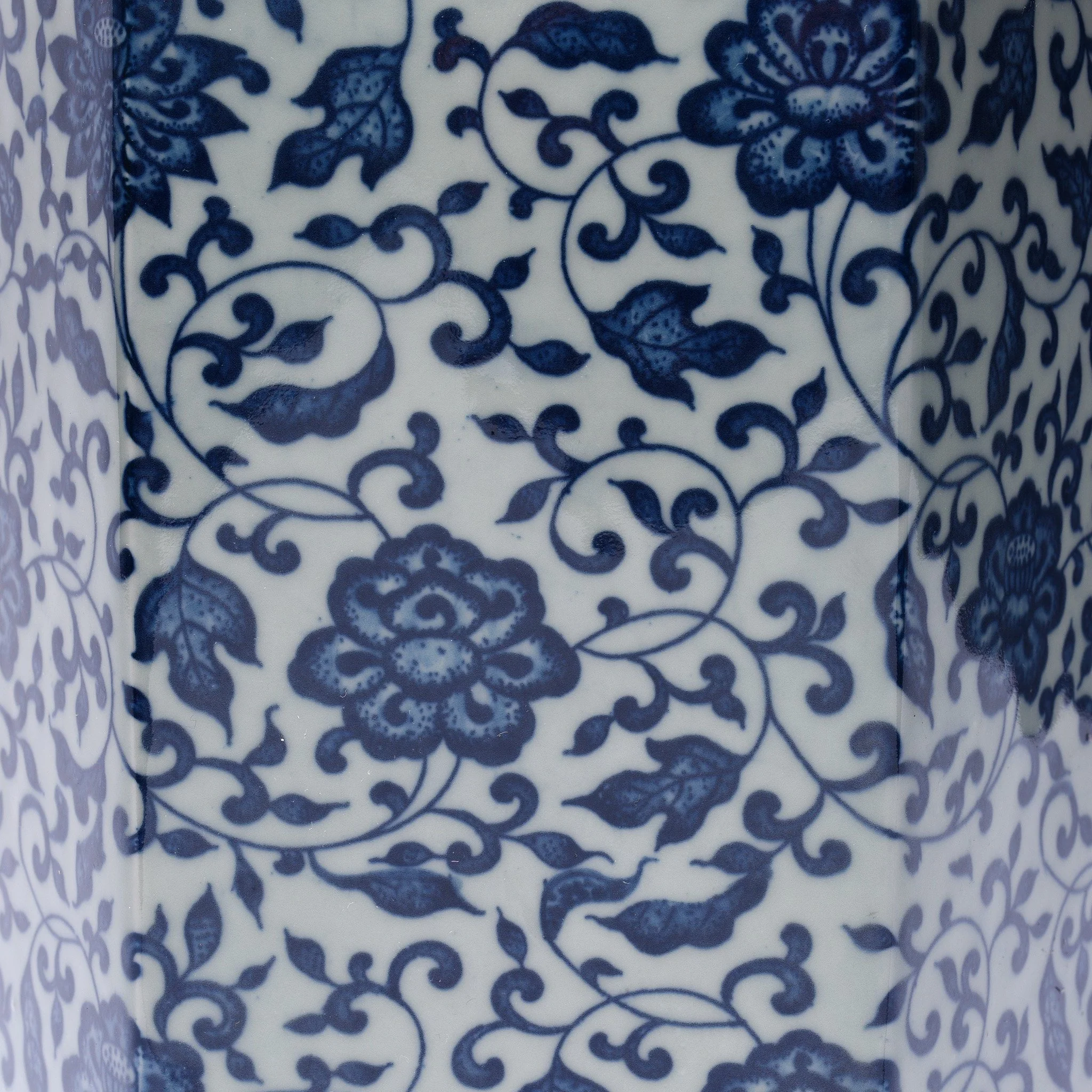 Blue & White Porcelain Hexagonal Vase - Peony Design - Image 3