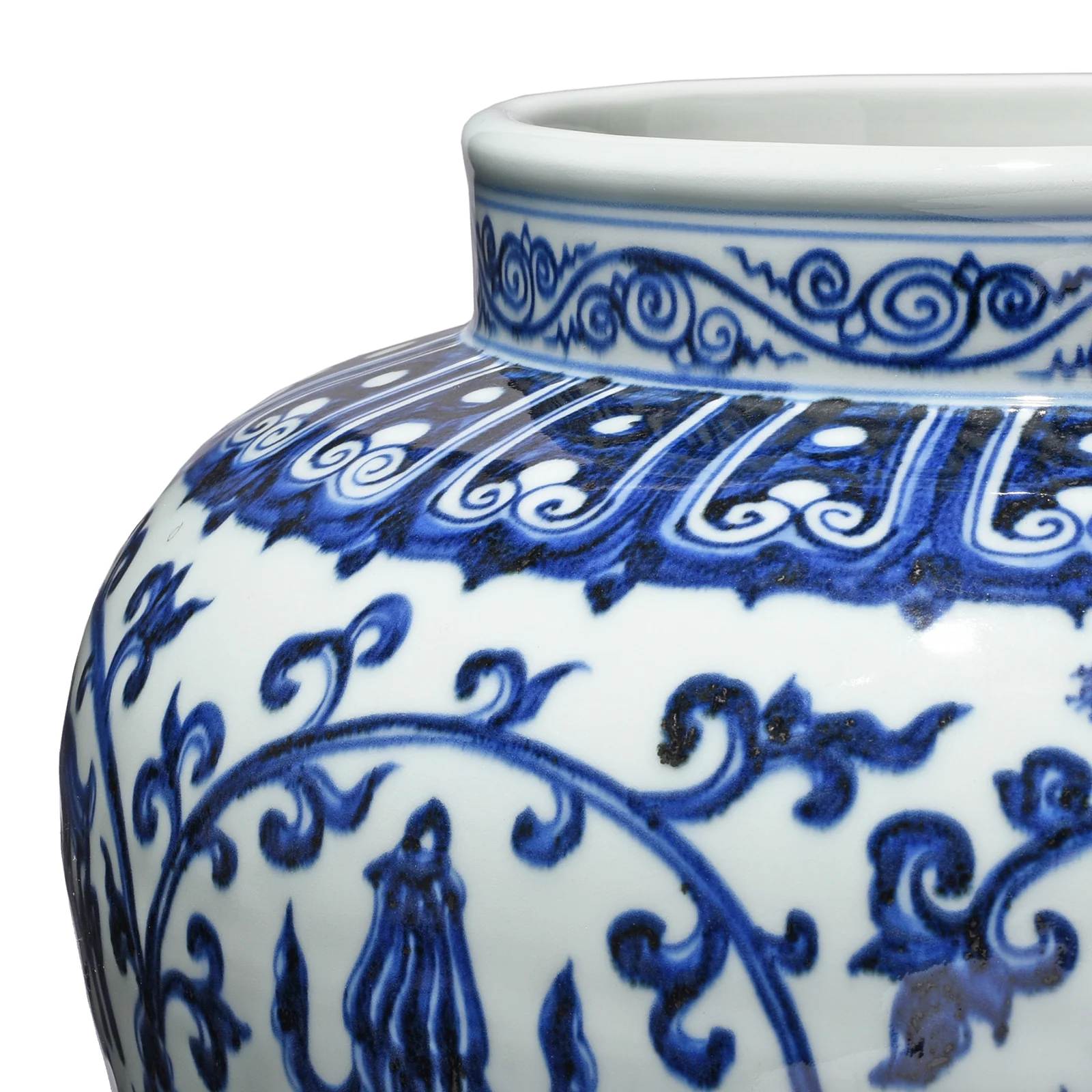 Blue & White Porcelain Jardinière - Trailing Leaf Design - Image 2