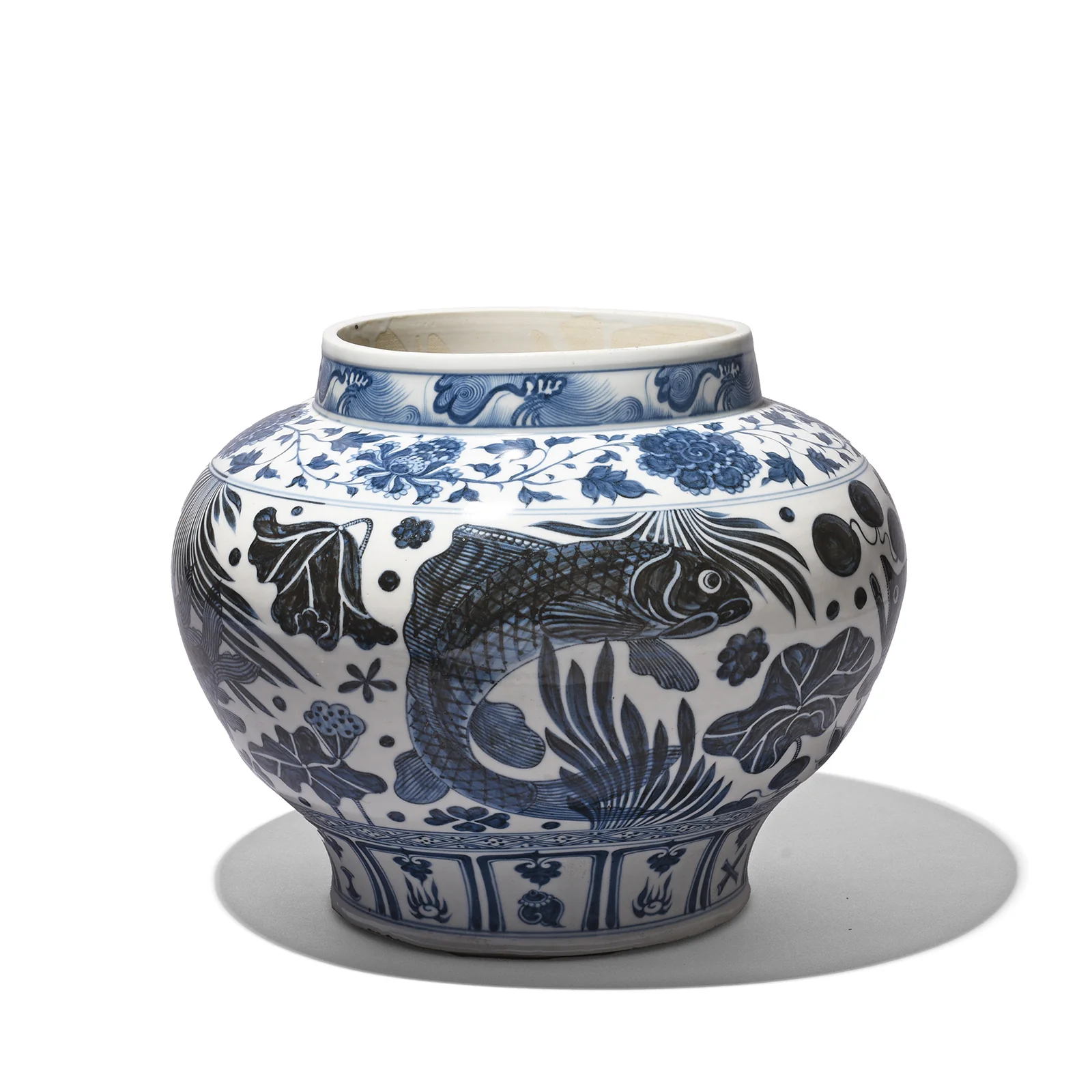 Blue & White Porcelain Jardinière - Fish Design