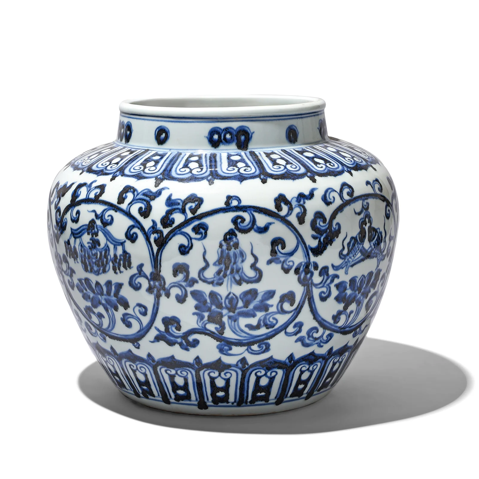Blue & White Porcelain Jardinière - Trailing Leaf Design