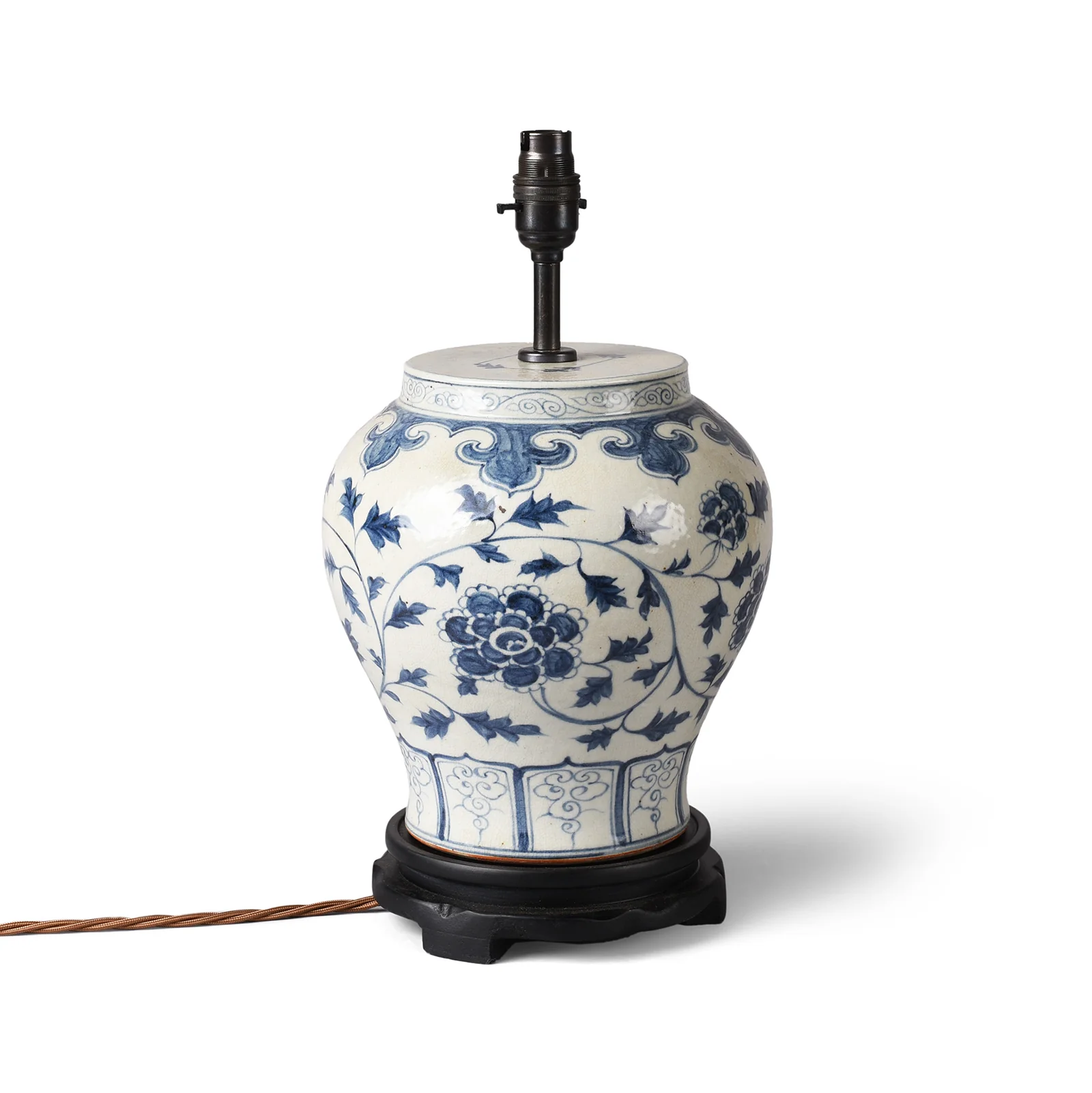 Blue & White Porcelain Table Lamp - Peony - Image 2