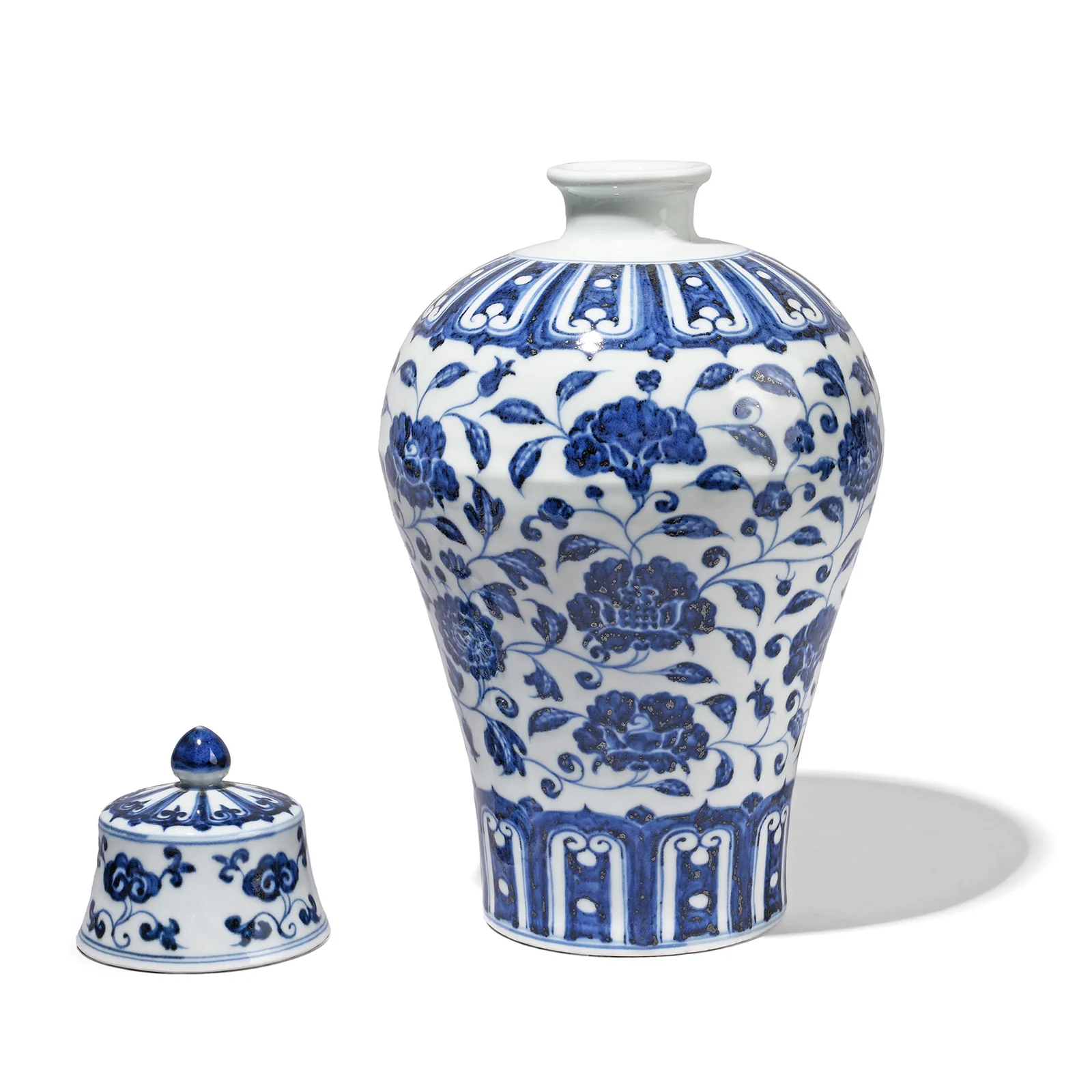 Blue & White Porcelain Lidded Temple Jar - Lotus - Image 3