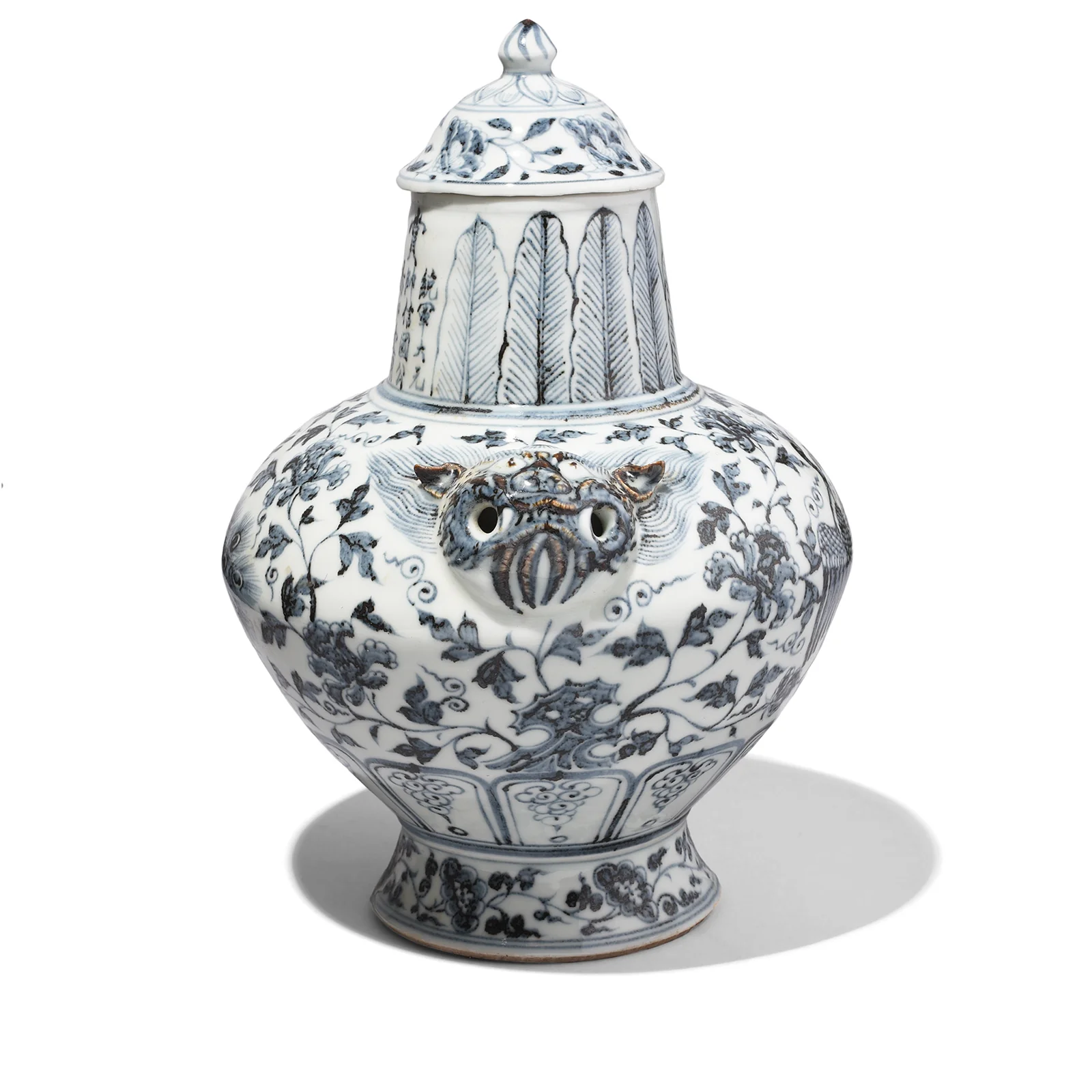 Hongwu Blue & White Porcelain Lidded Wine Jar - Peonies & Phoenix - Image 2