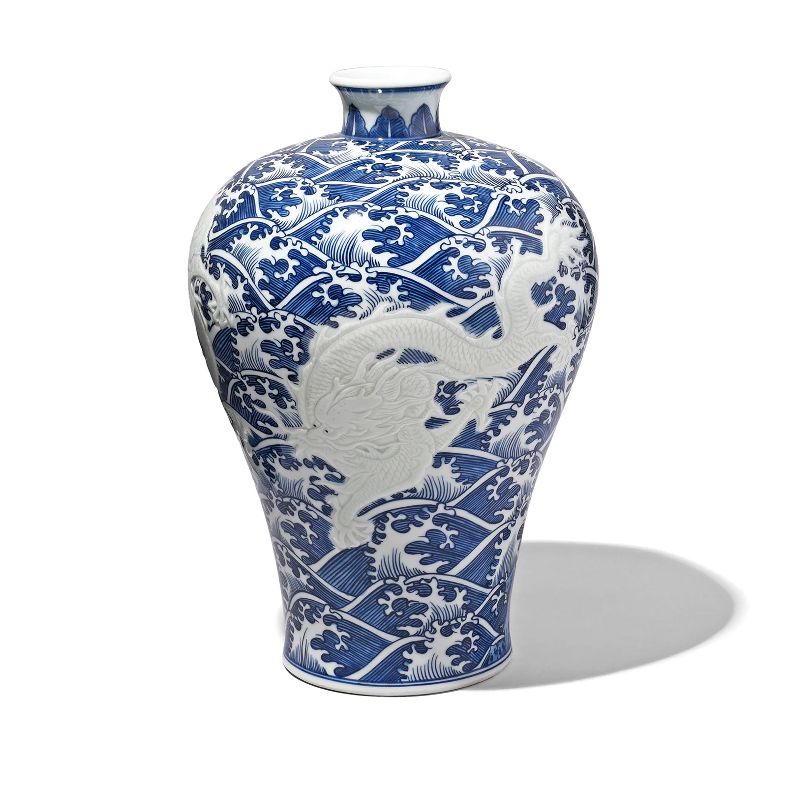 Blue & White Porcelain Meiping Vase - Wave Dragon - Image 2