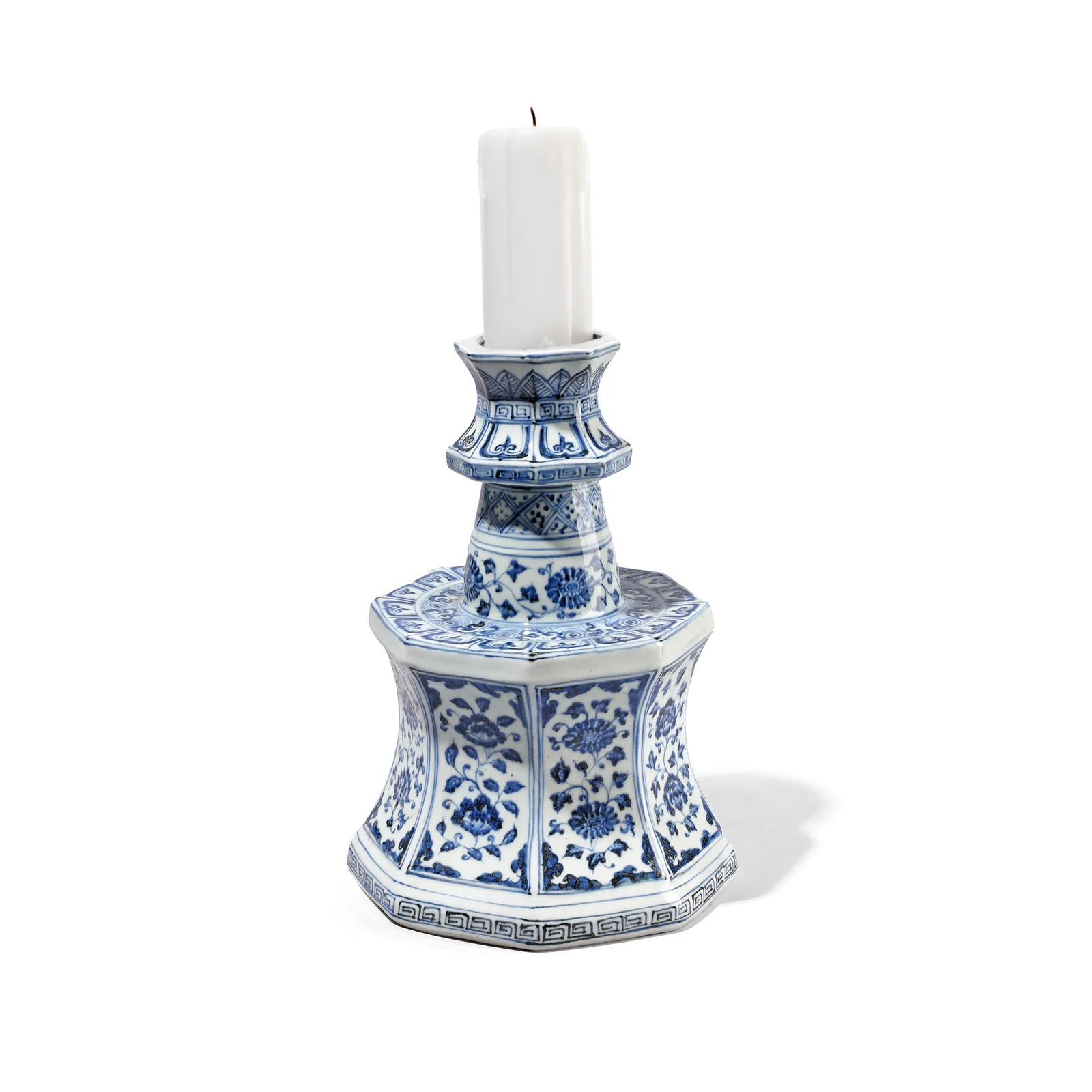 Blue & White Porcelain Octagonal Candlestick - Image 3