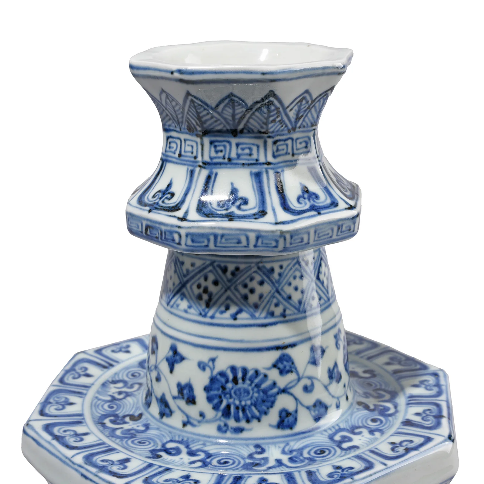 Blue & White Porcelain Octagonal Candlestick - Image 5