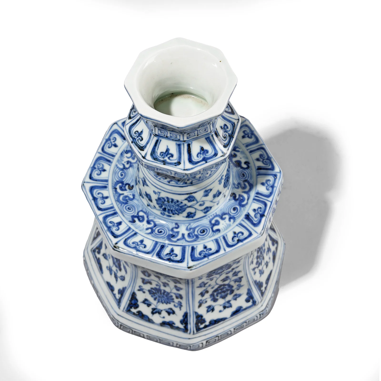 Blue & White Porcelain Octagonal Candlestick - Image 6