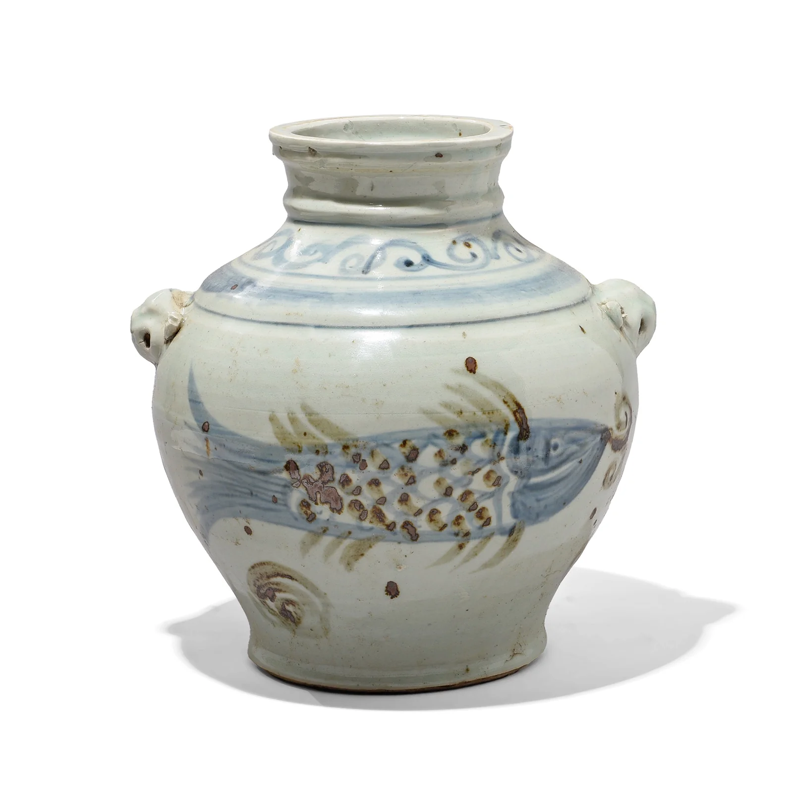 Provincial Style Blue & White Porcelain Fish Jar