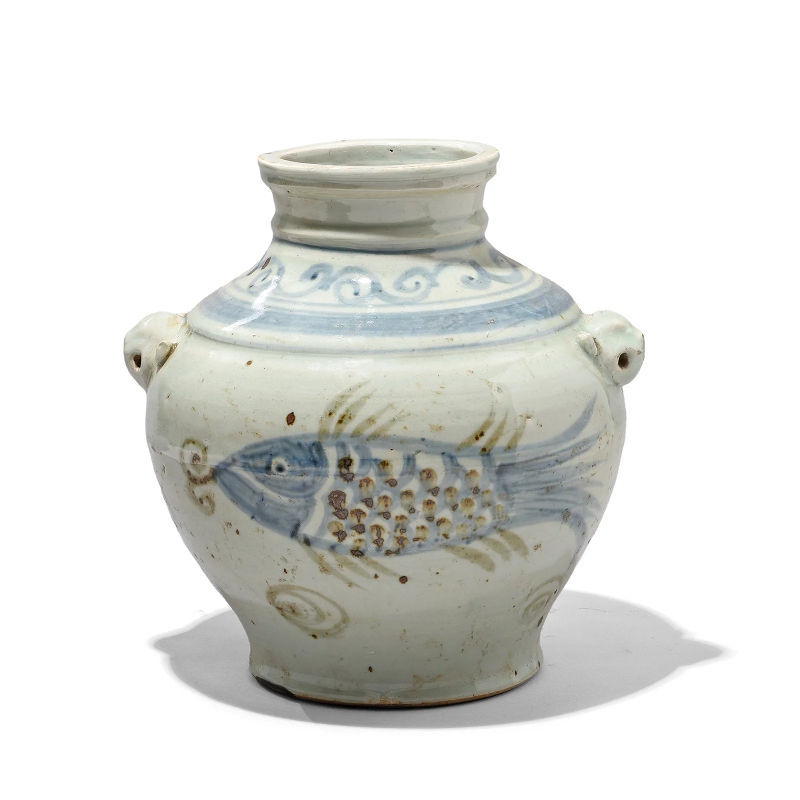 Provincial Style Blue & White Porcelain Fish Jar - Image 2
