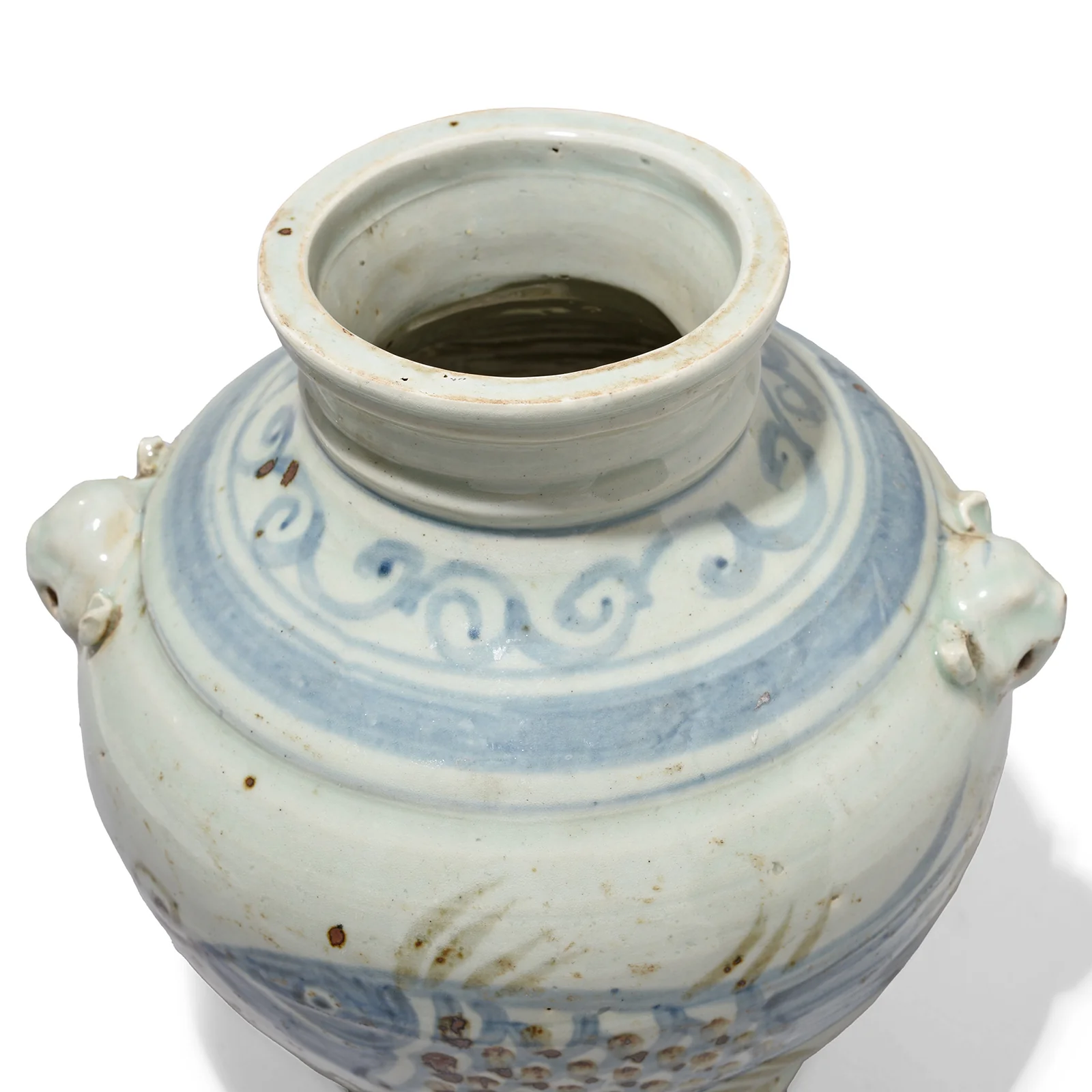 Provincial Style Blue & White Porcelain Fish Jar - Image 5