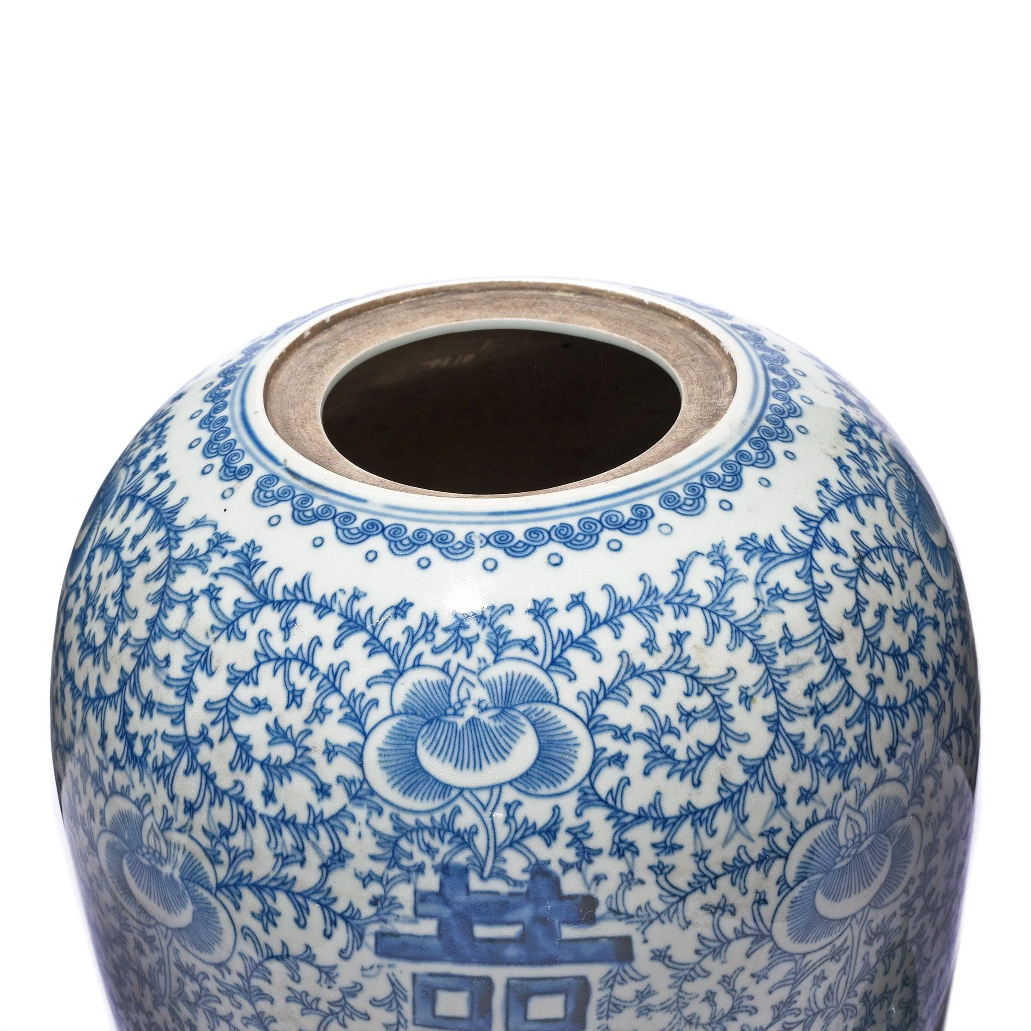 Blue & White Porcelain Rice Jar - Double Happiness Design - Image 4