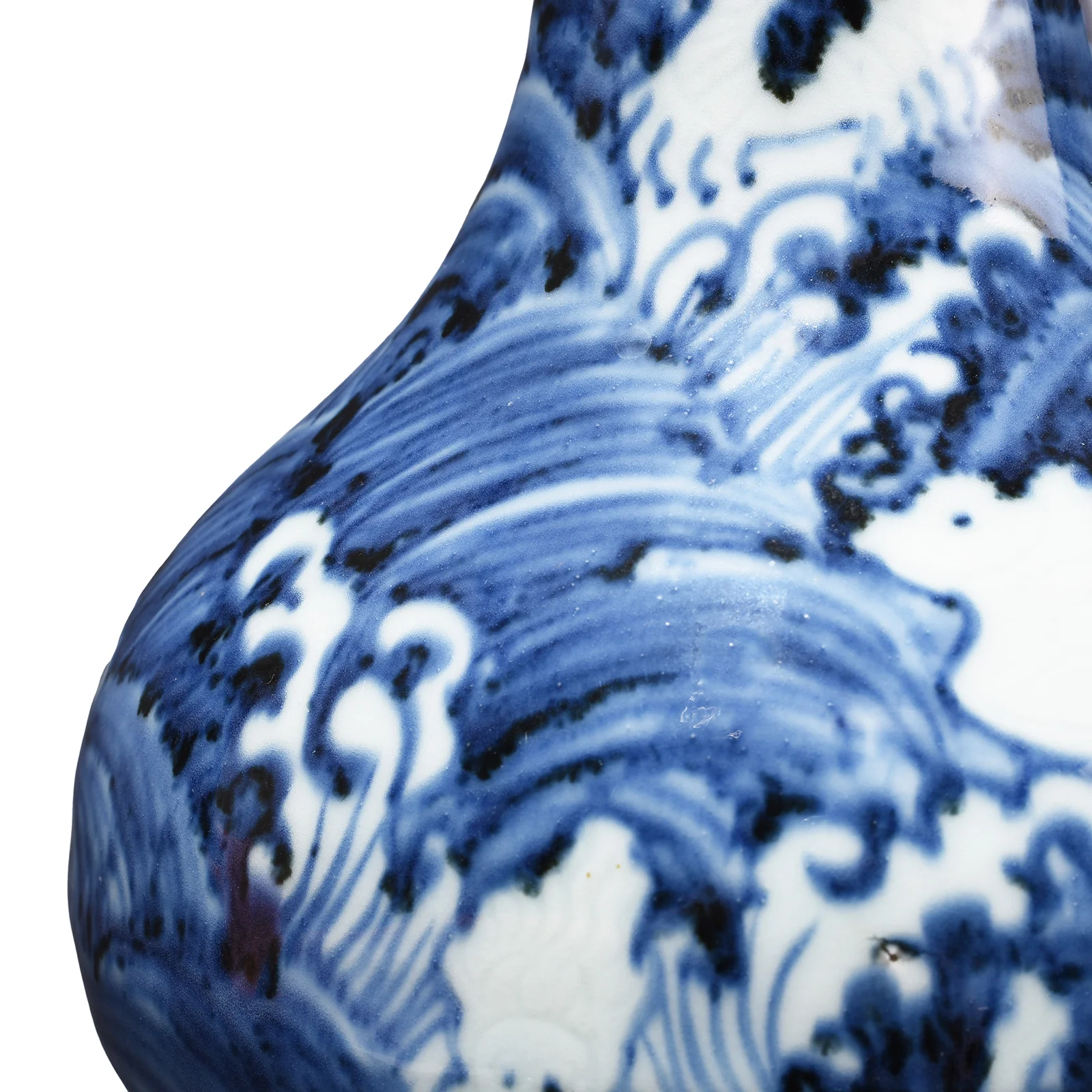 Blue & White Porcelain Small Bottle Vase - Wave Design - Image 4