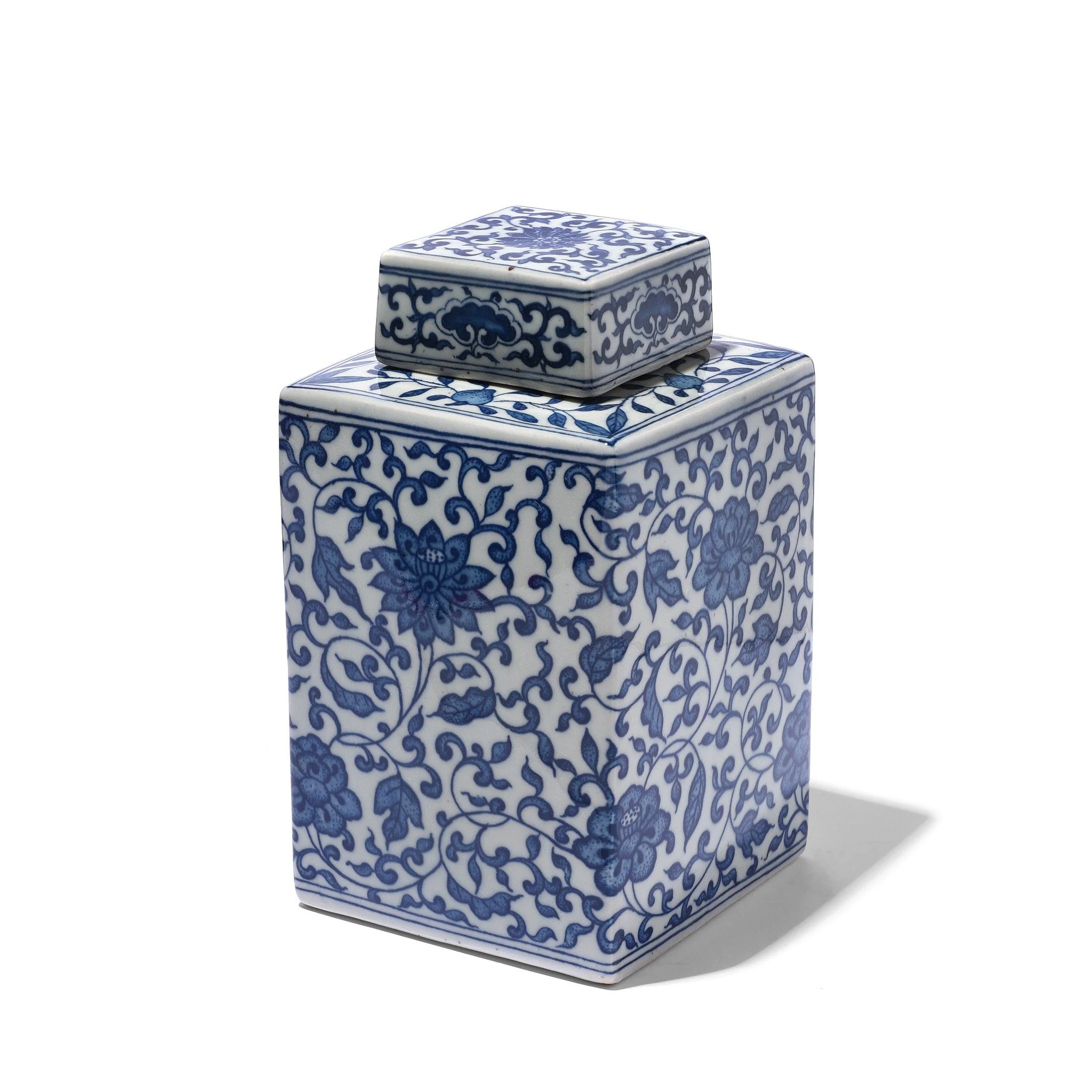 Blue & White Porcelain Tea Caddy - Peony Design