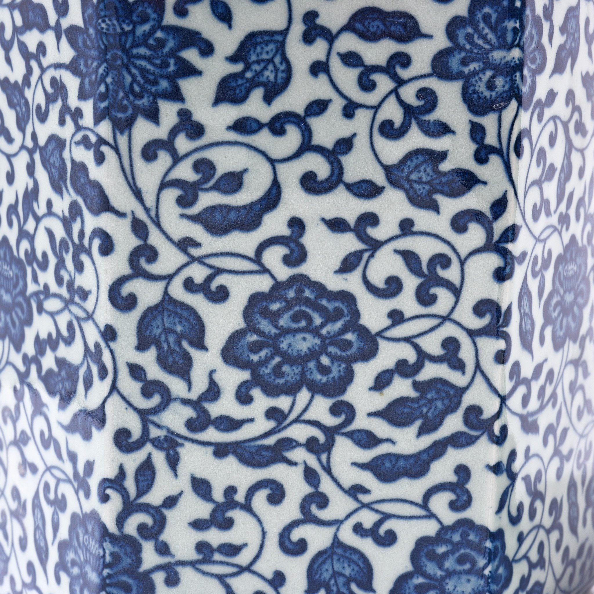 Blue & White Porcelain Hexagonal Tea Caddy - Peony Design - Image 3