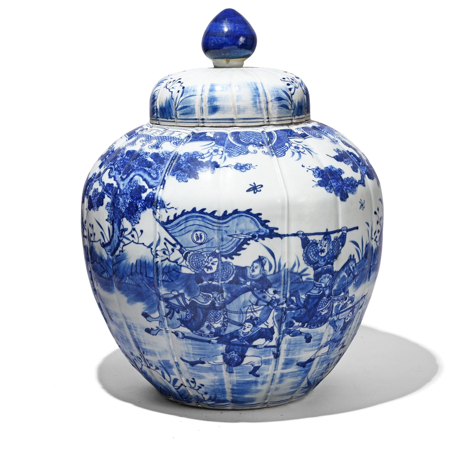 Blue & White Porcelain Temple Jar - Battle Design - Image 2