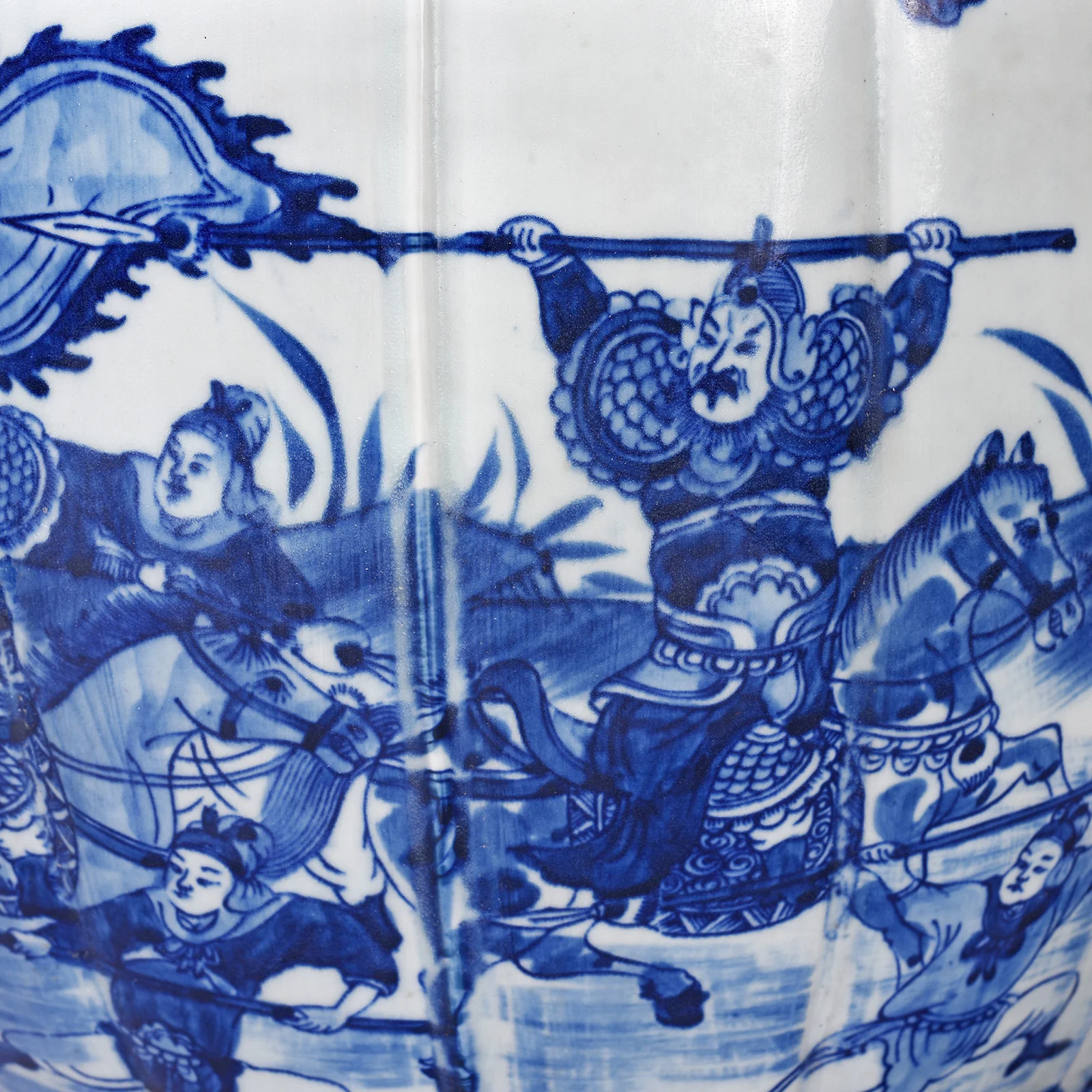 Blue & White Porcelain Temple Jar - Battle Design - Image 3